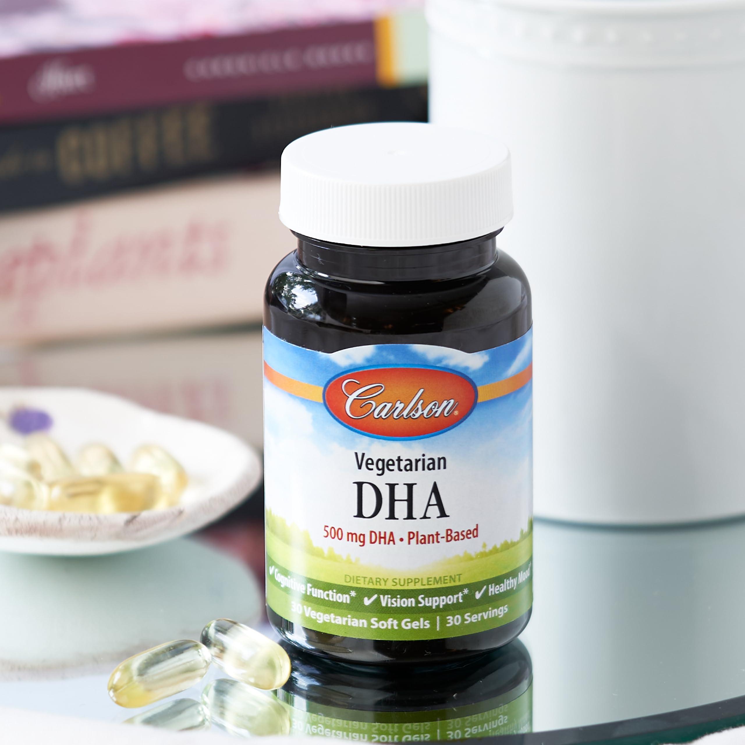 Carlson Carlson - Vegetarian DHA, 500 mg DHA, Plant Based, Sustainably Sourced from Algae, Brain Support, Mood Health, 60 Softgels