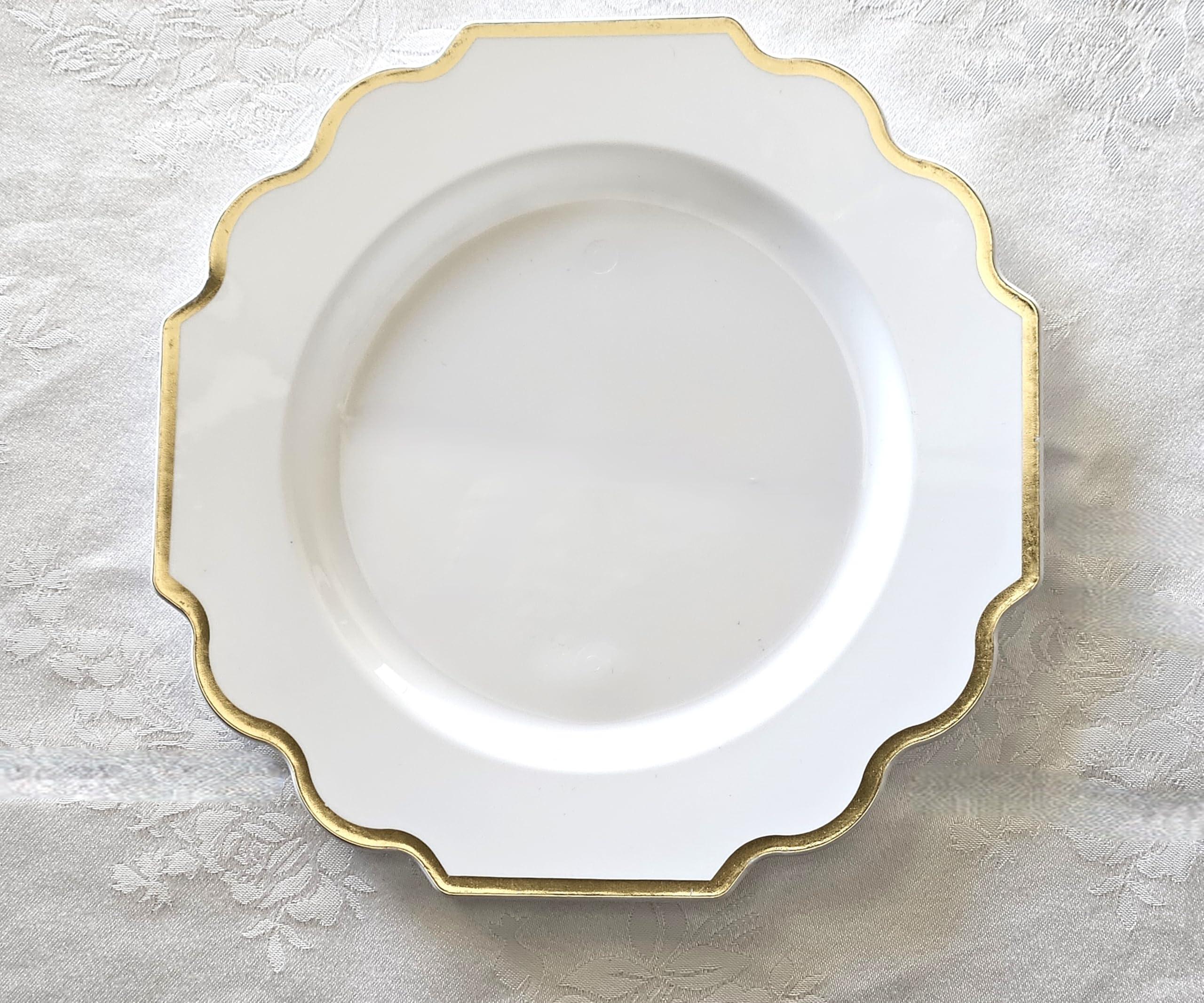OCCASIONS FINEST PLASTIC TABLEWARE " OCCASIONS " 120 Plates Pack, Heavyweight Disposable Wedding Party Plastic Plates (8'' Appetizer/Dessert PlateImperial in White & Gold)