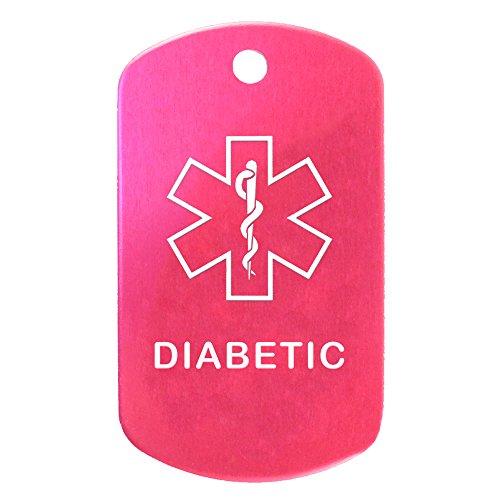 Goods For Giving Custom 2 Pack - Diabetic Medical Alert ID Necklaces with Pink Hot Custom Tags, Orange Silencers, and 30'' USA Chains