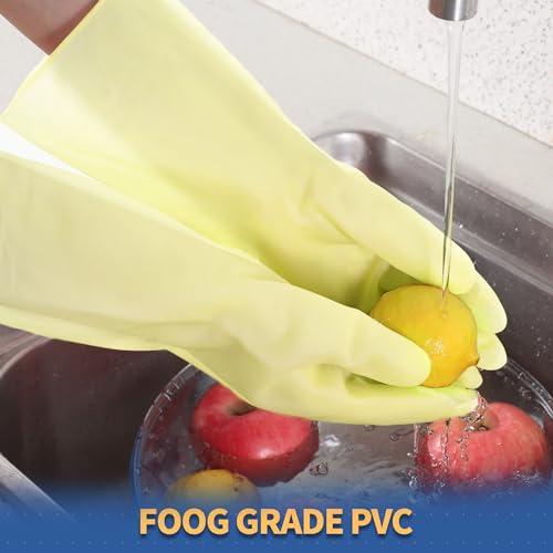 BOOMJOY BOOMJOY PVC Cleaning Gloves, Heavy Duty Dishwashing Gloves, Reusable Medium Gloves for Kitchen, Bathroom, Gardening, Working, Pet Care - Pink & Blue & Yellow, 3 Pairs, Size M