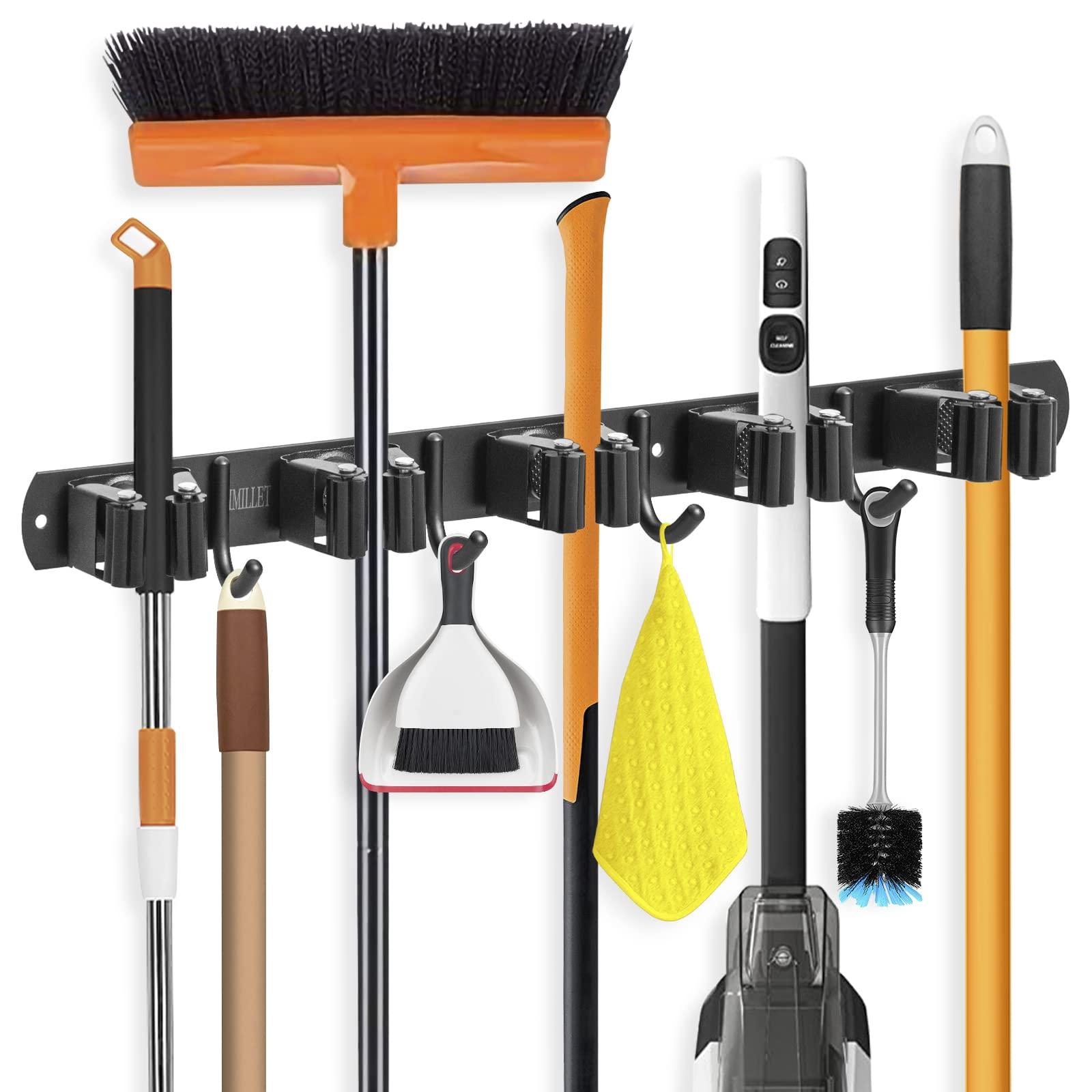 IMILLET IMILLET Plastic Mop and Broom Holder 2 Pack, Stainless Steel Broom Holder 1 Pack Black