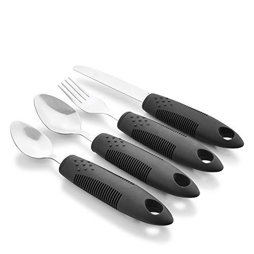 Celley Celley Adaptive Utensils for Elderly, Arthritis, Parkinsons and Handicapped, Non-Weighted, 4 Pcs Set