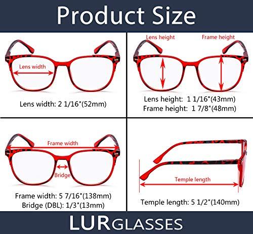 LUR READING GLASSES 4 pack Large Square Comfortable Stylish Readers for Women Reading (Brown, 1.25)
