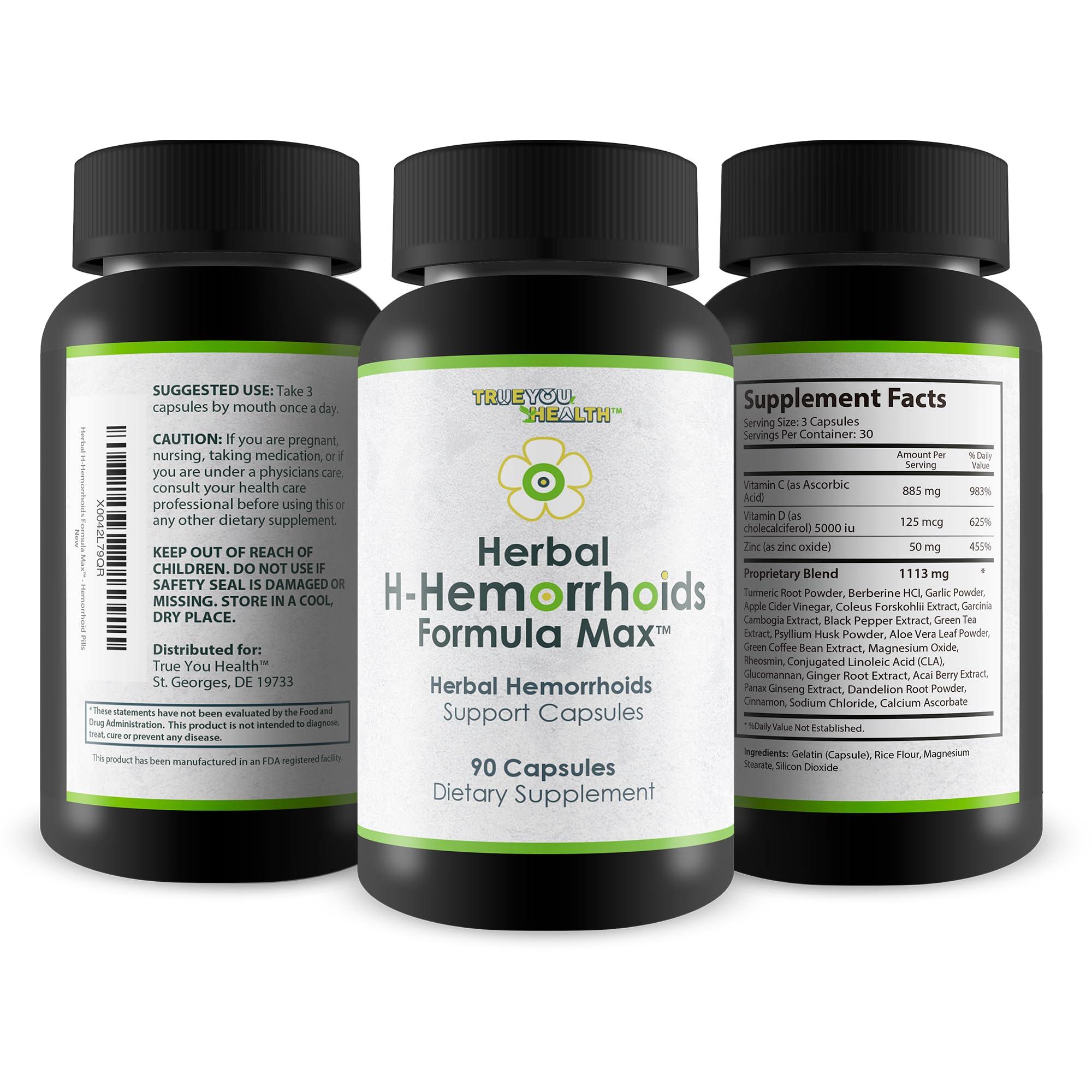 True You Health Herbal H-Hemorrhoids Formula Max - Our Best Herbal Hemorrhoids Treatment - Natural Hemorrhoid Relief Pills - Natural Hemorrhoid Shrinking Treatment - Herbal Hemorrhoidal Treatment Hemorrhoid Pills