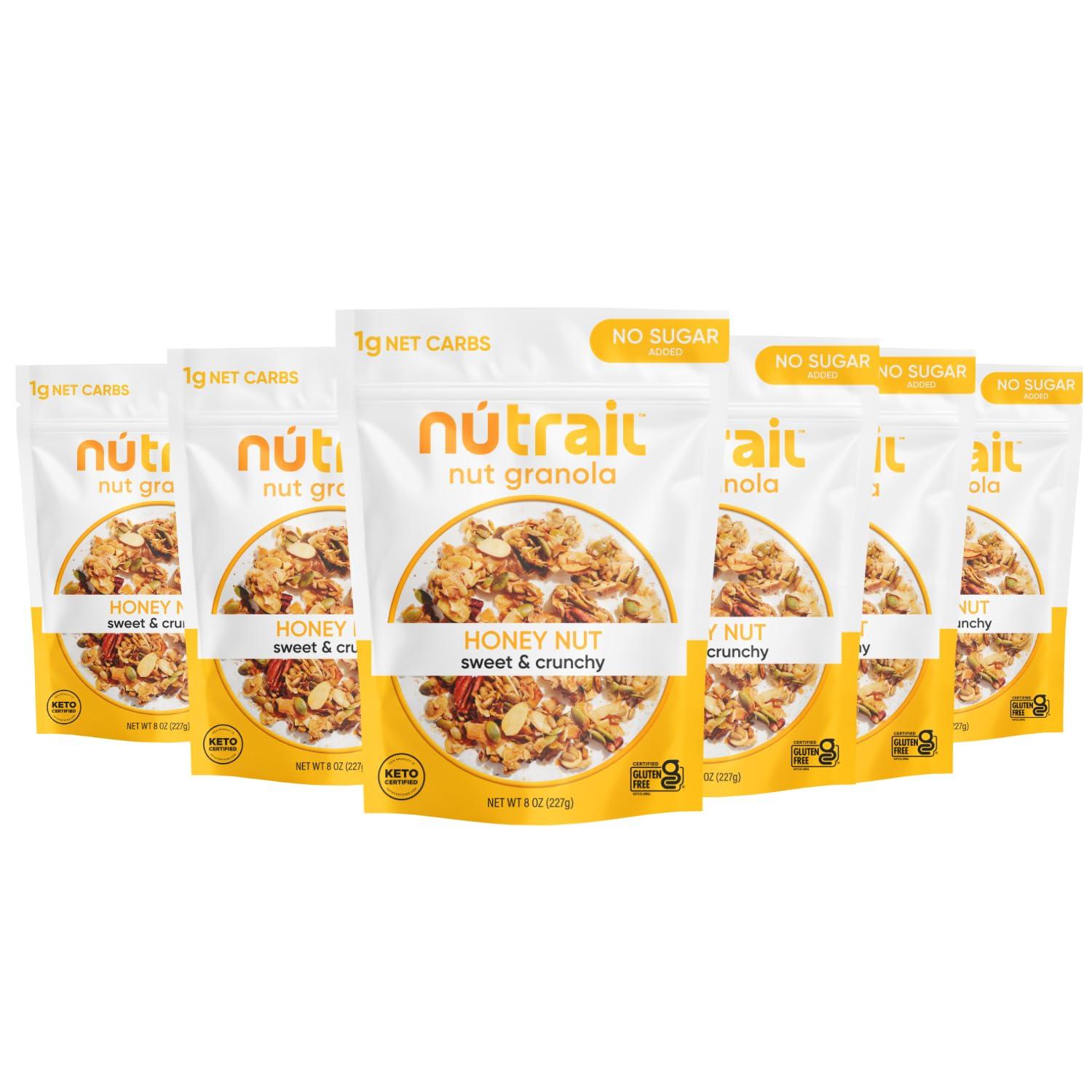 NuTrail NuTrail Nut Granola Cereal, Honey Nut, No Sugar Added, Keto, Low Carb, Gluten Free, Grain Free, Healthy Breakfast 8 oz. 6 Count
