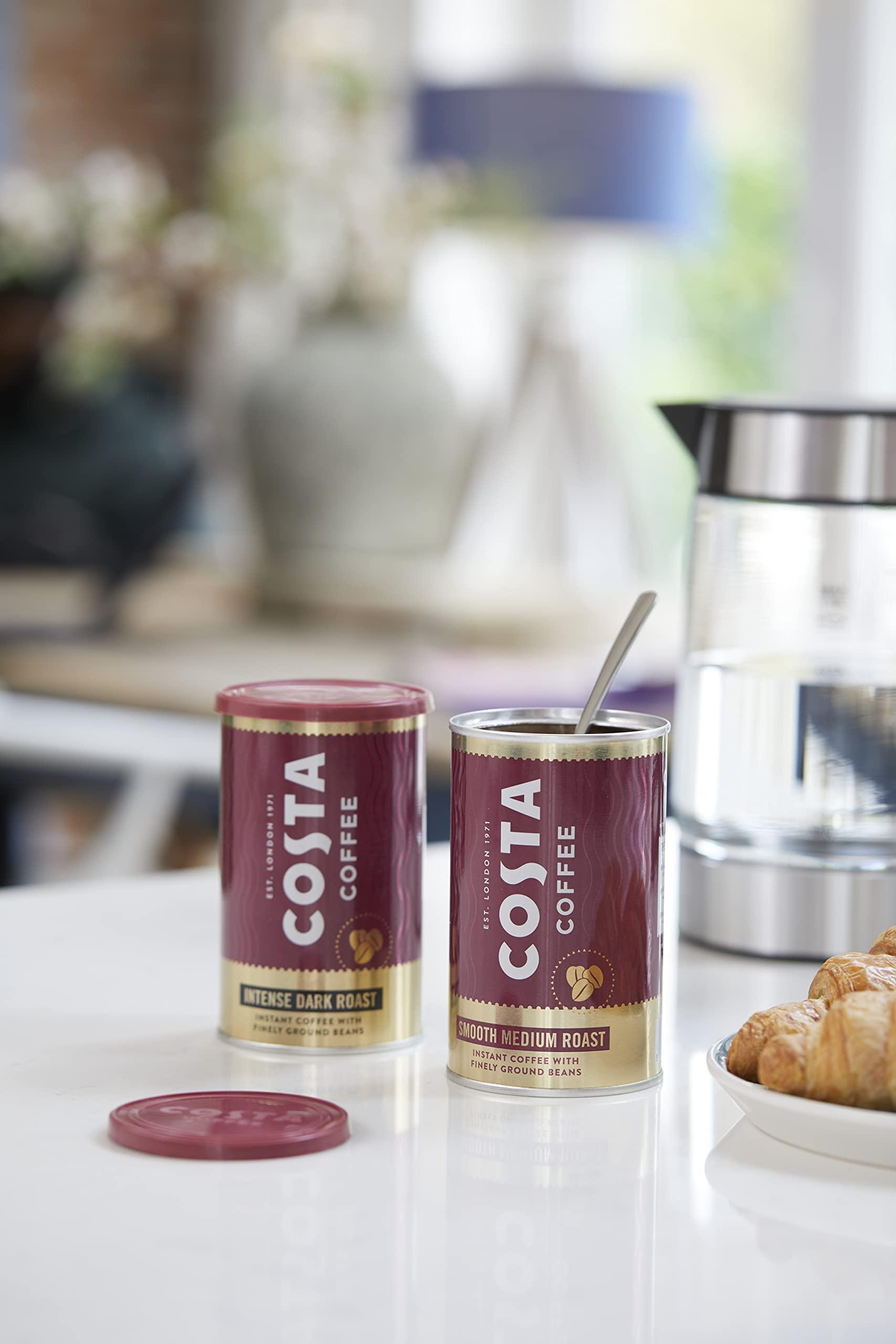 Costa Costa Coffee Smooth Medium Roast Instant Coffee with Finely Ground Beans Tin, 6 x 100g, COS-MG-UK-5001