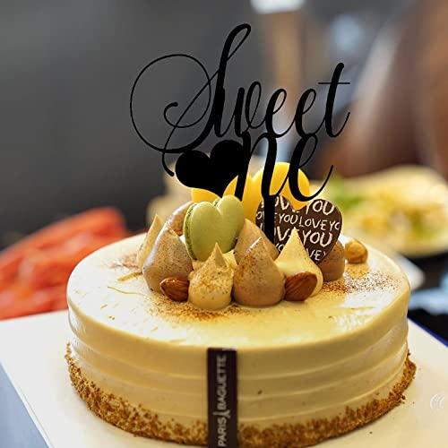 CustonCares Sweet One Cake Topper 1st Valentine's Day Bachelorette Happy Birthday Cake Topper Love Is Love LGBT Marriage Union Acrylic Black Engagement Valentines Day Cake Décor Decorative Gifts for Children Boys