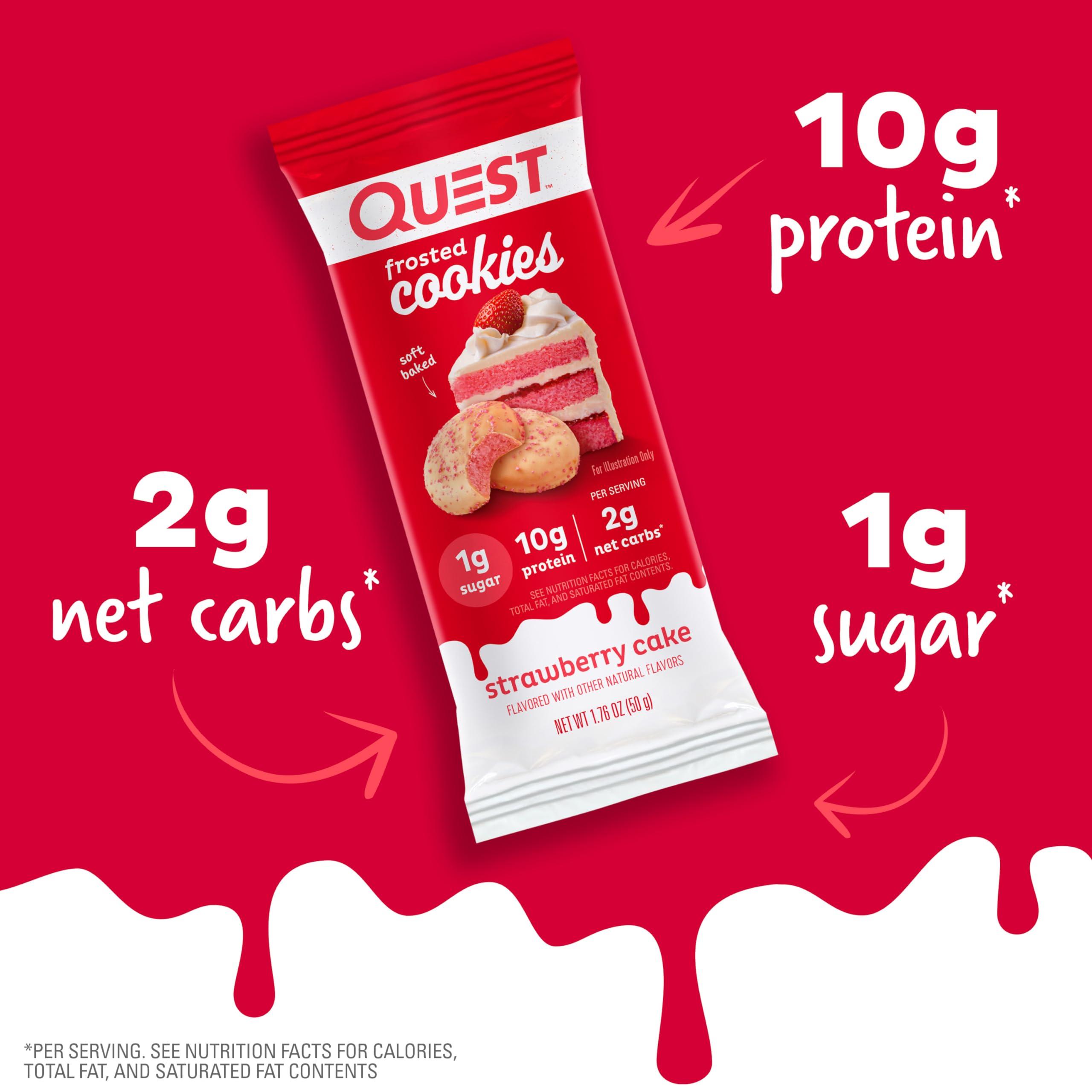 Quest Nutrition Quest Nutrition Frosted Cookies Twin Pack, Strawberry Cake, 1g Sugar, 10g Protein, 2g Net Carbs & High Protein Low Carb, Gluten Free, Keto Friendly, Peanut Butter Cups, 12 Count