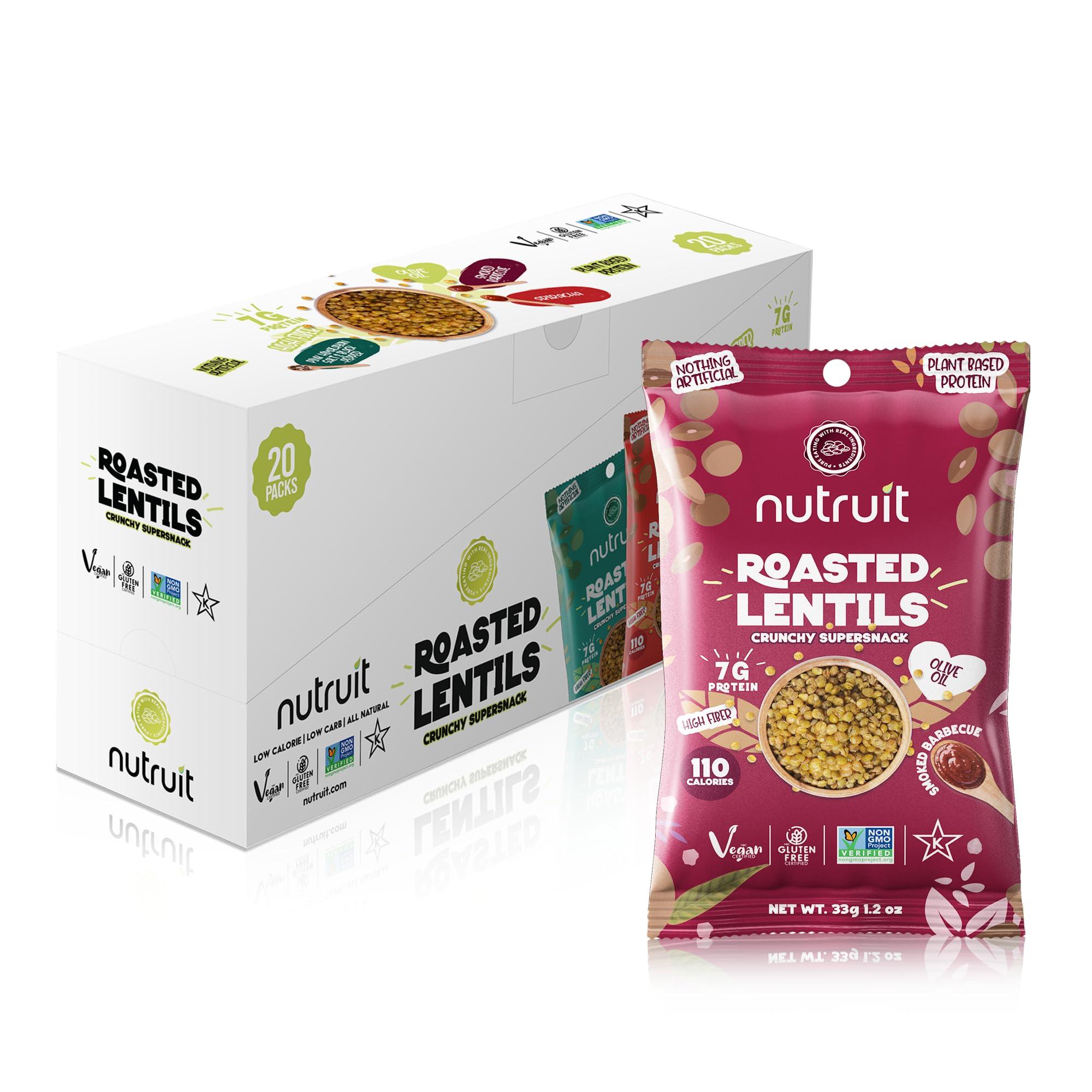 nutruit Nutruit Roasted Lentil Snacks - Tasty Smoked Barbecue Healthy Snacks - Vegan, Gluten Free, Non-GMO, High Protein, Healthy On-The-Go, Low Calorie Lentils Snacks - 1.2oz Packs (20-Pack)