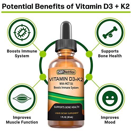 SBR Nutrition SBR Nutrition D3+K2 and Elderberry Bundle Vitamin D3K2 (MK7) Liquid Drops, Peppermint,1oz | Elderberry & Echinacea & Vitamin C Liquid Drops, 2oz | Adults & Kids | Non-GMO, Gluten Free
