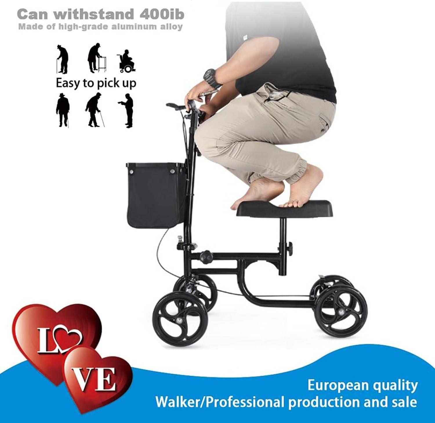 GEHPYYDS Comfortable Orthopedic Knee Scooter for Ankle or Foot Injuries, Height Adjustable with Brakes,Crutch Alternative, Steerable Knee Walker,A