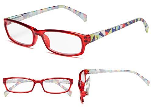 GUD GUD Reading Glasses For Women - 5 pairs Rectangular Ladies Eyeglasses Readers Red +0.75
