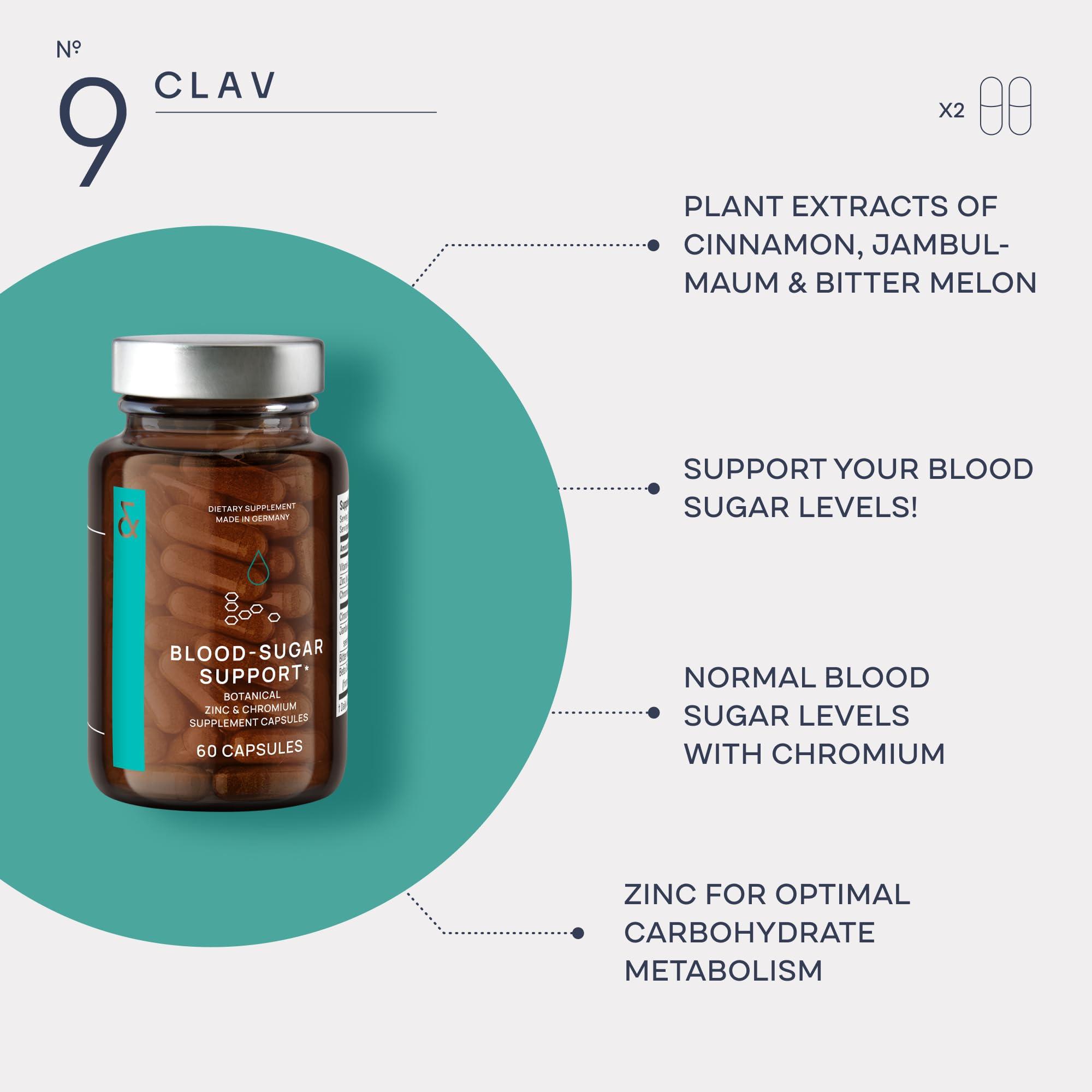 CLAV CLAV N9 - Cinnamon Extract + Bitter Melon Capsules with Syzygium cumini, Beta Glucan & Chromium - Vegan - 60 Count