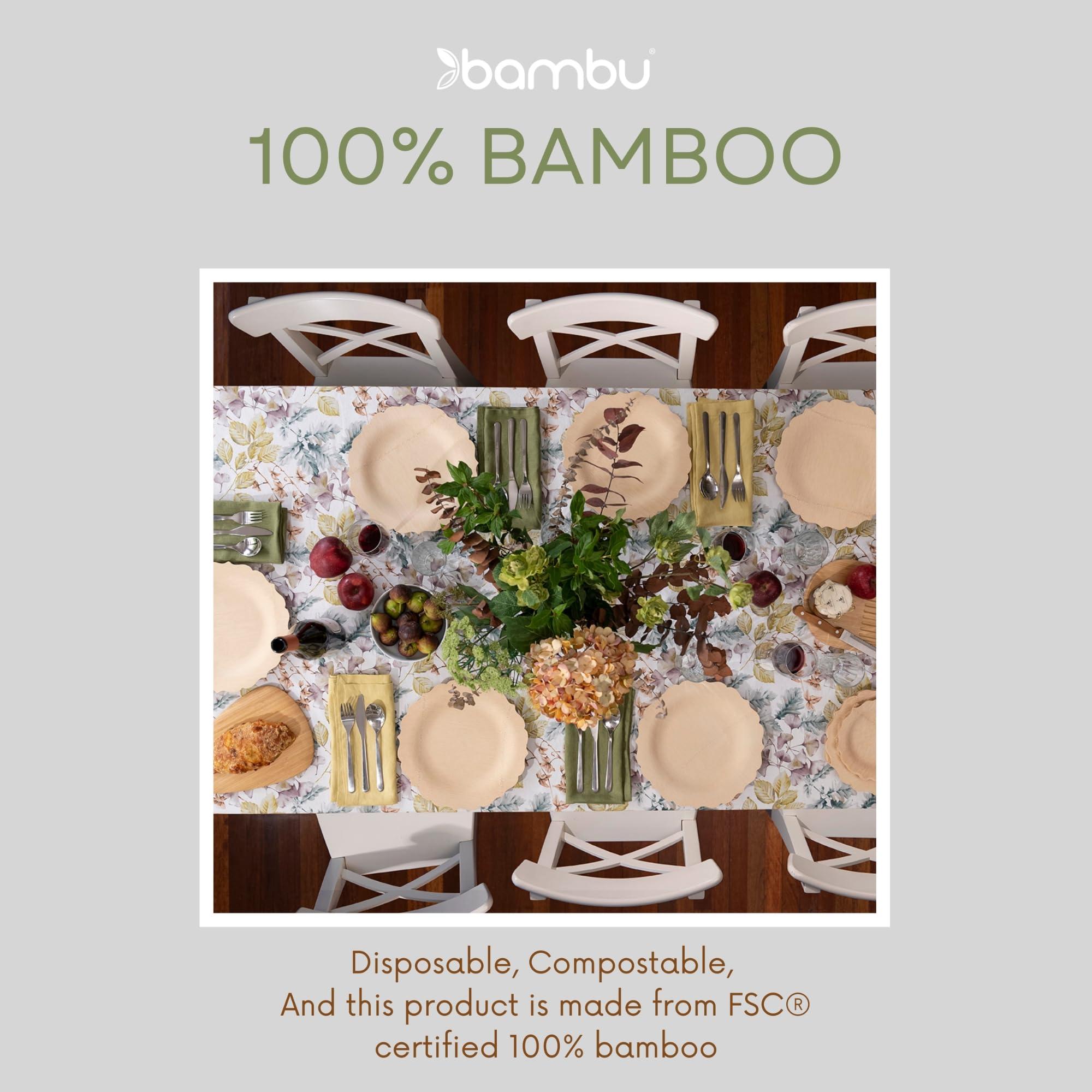 Bambu Bambu Pack of 8 - 7 Inch Disposable Bamboo Plates Fancy, Biodegradable Eco Friendly Products, Bamboo Disposable Plates for Events, Compostable Plates