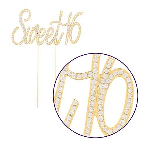 Ella Celebration Ella Celebration Sweet 16 Cake Topper Crystal Rhinestone 16th Birthday Party Gold Decoration (Sweet 16 Gold)