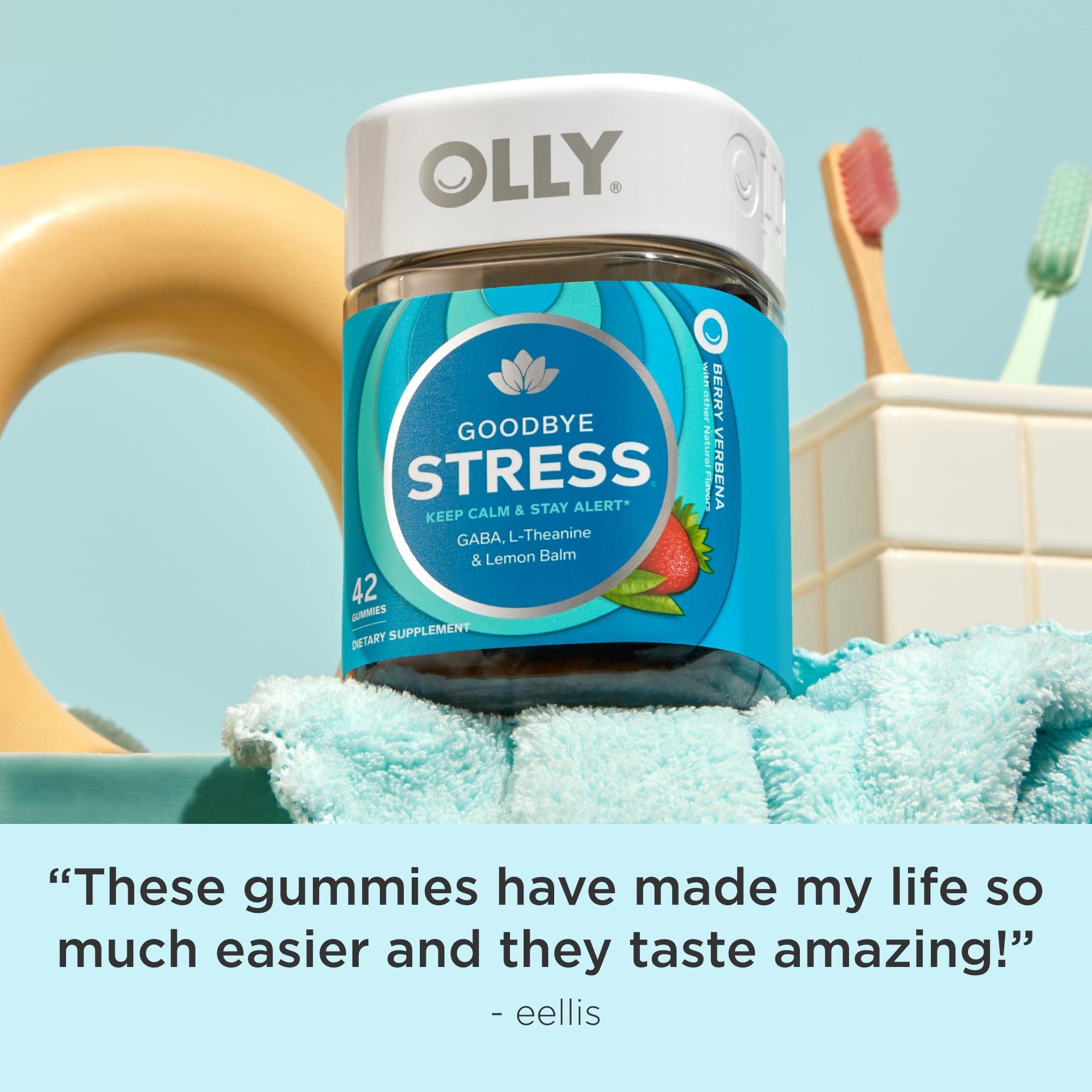 OLLY OLLY Goodbye Stress Gummy, GABA, L-Theanine, Lemon Balm, Stress Relief Supplement, Berry - 42 Count
