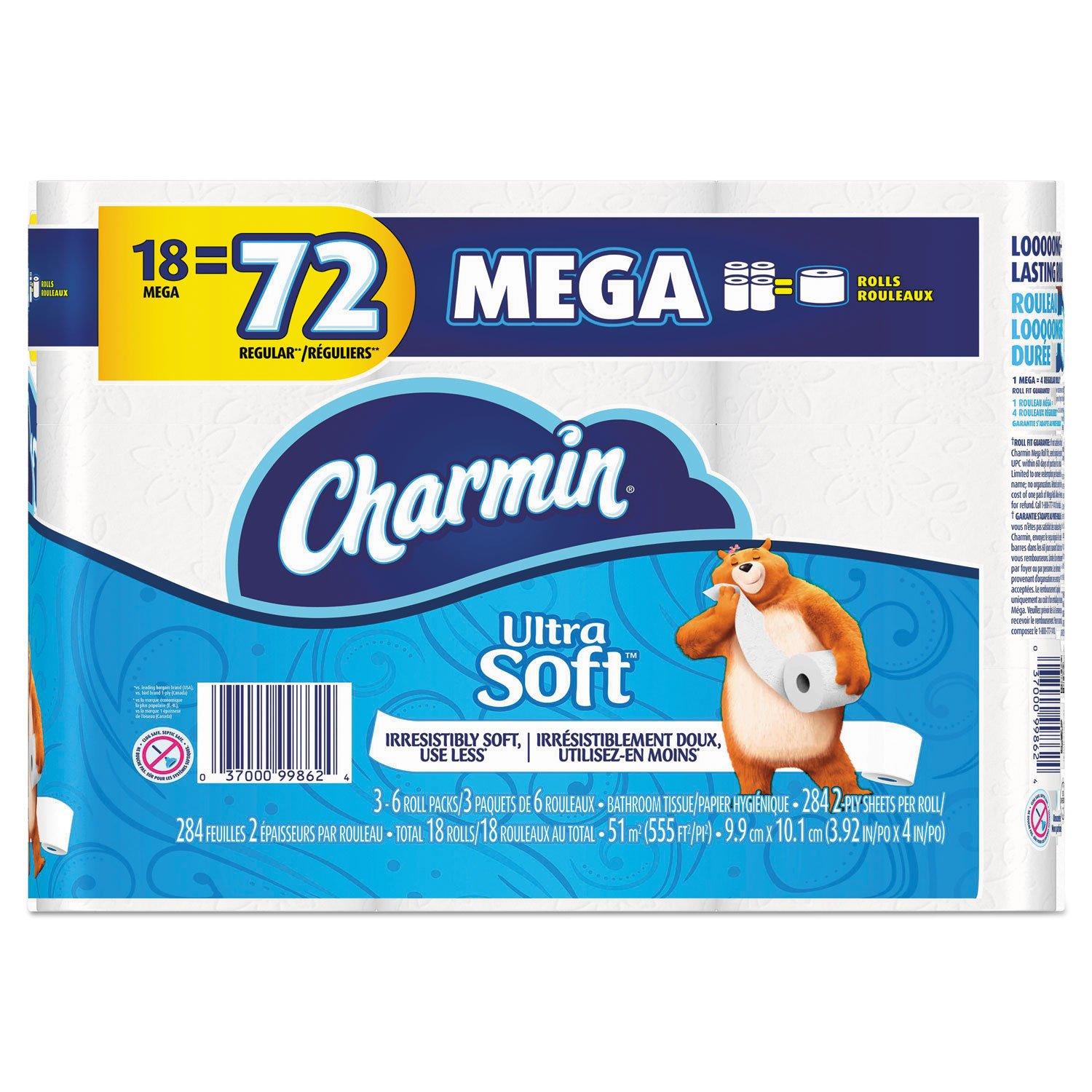 Charmin Ultra Soft Bathroom Tissue, 2-Ply, 4 x 3.92, 284 Sheets/Roll, 18 Rolls/Pack [ESS]