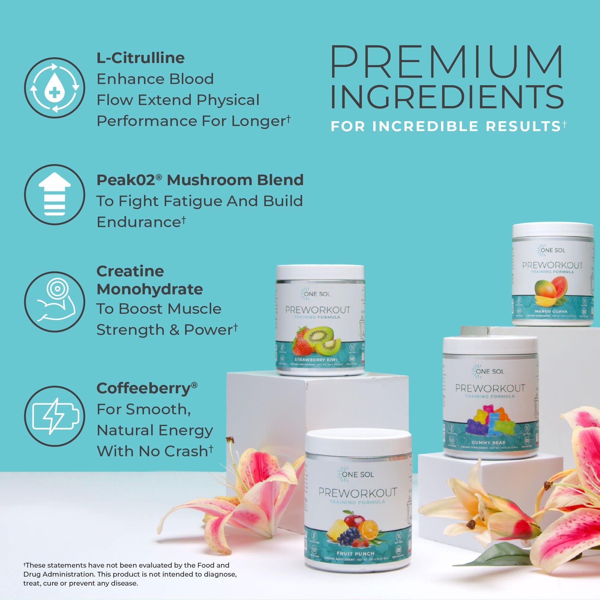 One Sol One Sol Pre-Workout for Women, Enhanced Pump & Focus, No Jitters Or Crash, Natural Ingredients, 100% Vegan, Gluten Free & Soy Free, (Mango Guava)