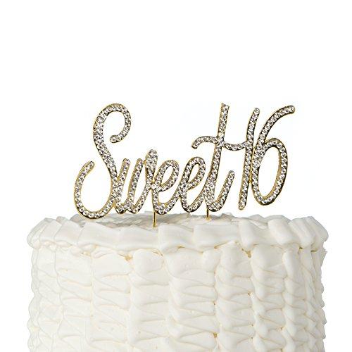 Ella Celebration Ella Celebration Sweet 16 Cake Topper Crystal Rhinestone 16th Birthday Party Gold Decoration (Sweet 16 Gold)