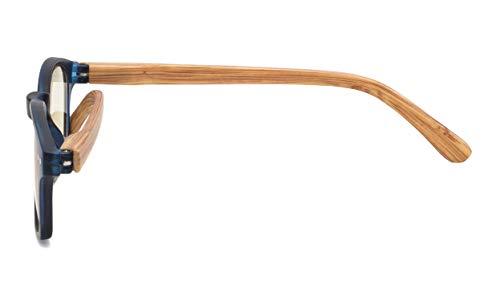 CessBlu Bamboo-look Arms Blue Light Filter UV Protection Computer Reading Glasses Women (Blue) +3.00