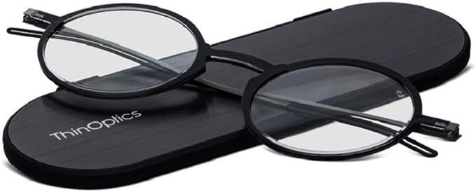 Always With You ThinOptics Bundle - Reading Glasses and Sunglasses with Cases - Ultra Thin, Durable, Lightweight - Round Black 2.5x