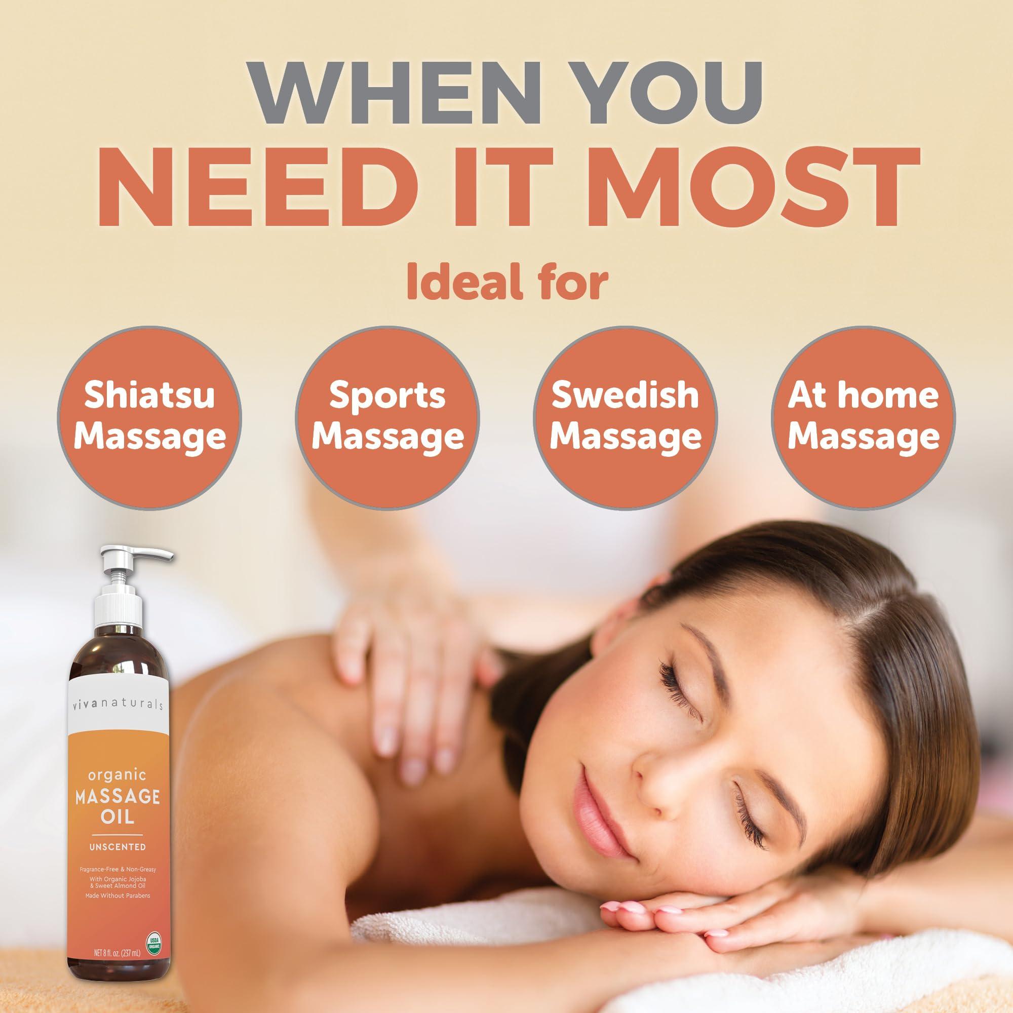 Viva Naturals Viva Naturals Organic Massage Oil (8 fl. oz.) - Unscented Body Massage Oil for Massage Therapy - Perfect for Home & Professional Massages - Non-Greasy and Non-Sticky Formula