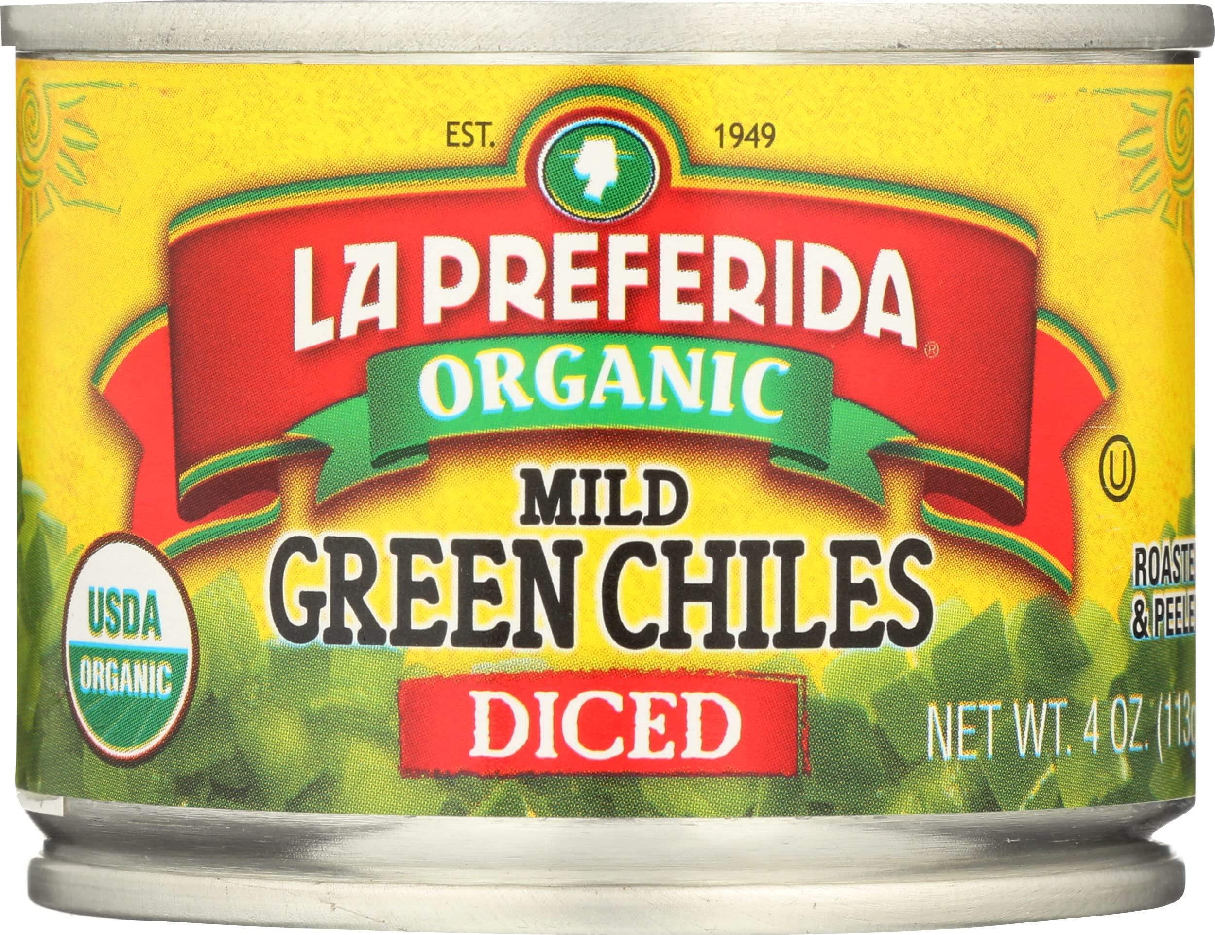 LA PREFERIDA La Preferida Organic Mild Green Chilies Diced, Roasted and Peeled, Gluten Free, 4 Ounce (Pack of 12)