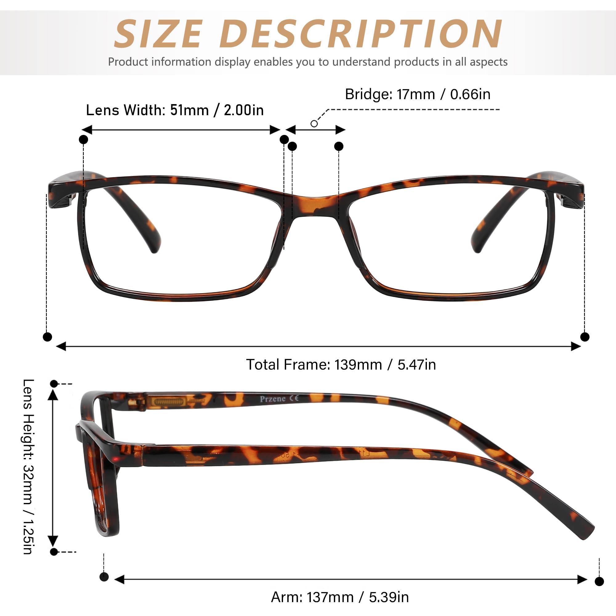Przene Przene 4 Pack Rectangle Reading Glasses for Men Women Blue Light Blocking Readers Black/Demi Brown 1.25
