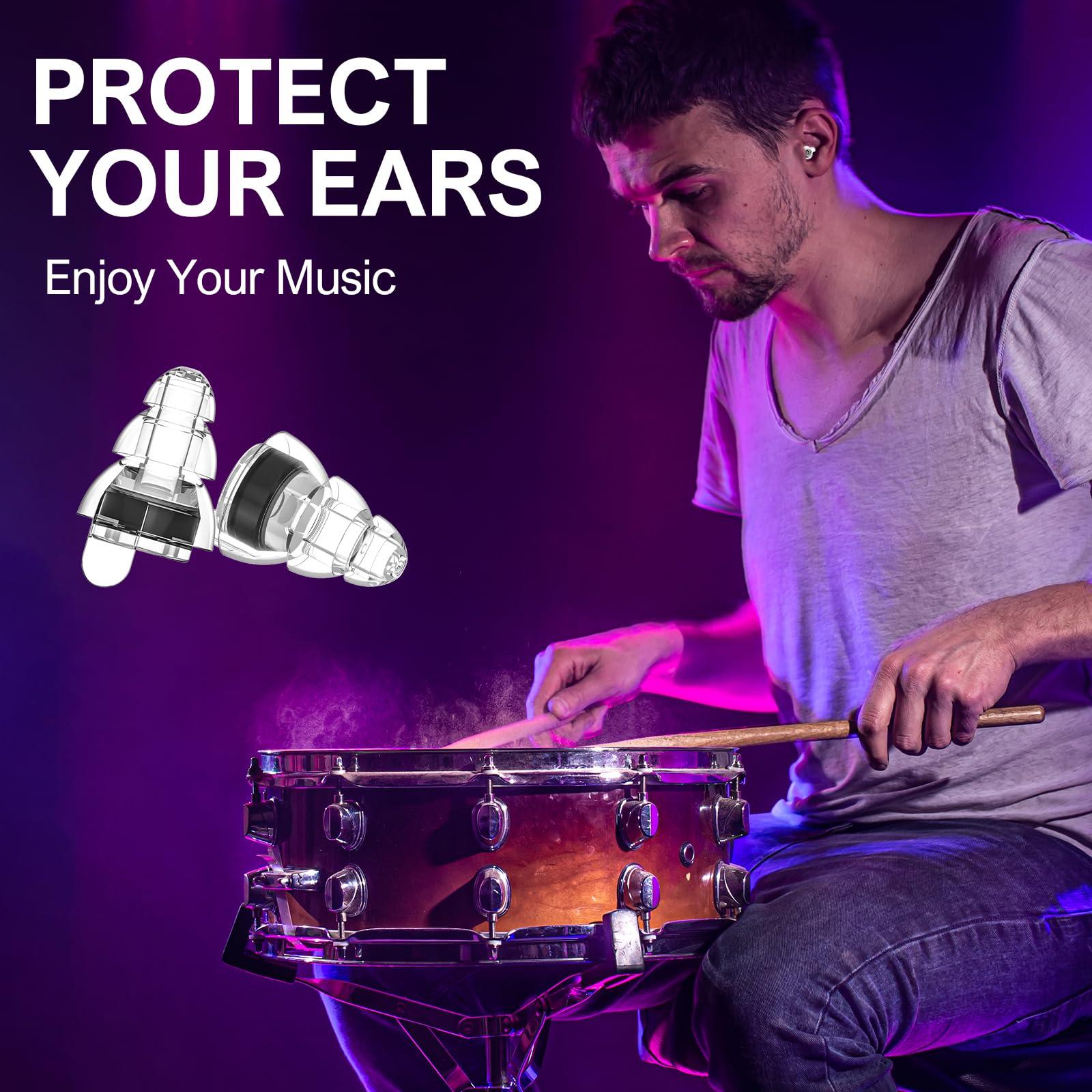 YomauiYee High Fidelity Concert Earplugs for Concerts MusiciansEarplugs for noise reduction24db Advanced Filter Technology Ear Protection for Music Festivals,DJ\'s, Nightclub, Drummers - 2 PairsBlack