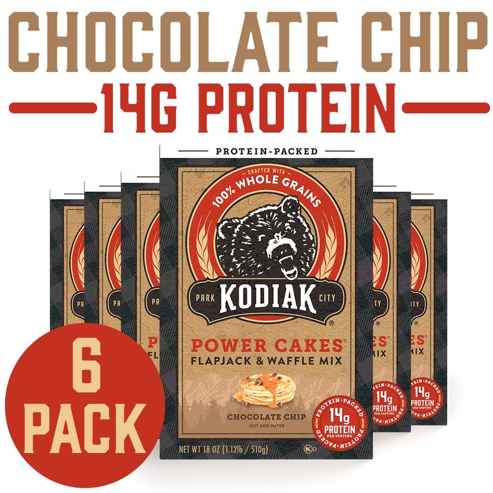 Kodiak Cakes Kodiak Cakes Power Cakes, Pancake & Waffle Mix, Chocolate Chip, High Protein,100% Whole Grains (Pack of 6)