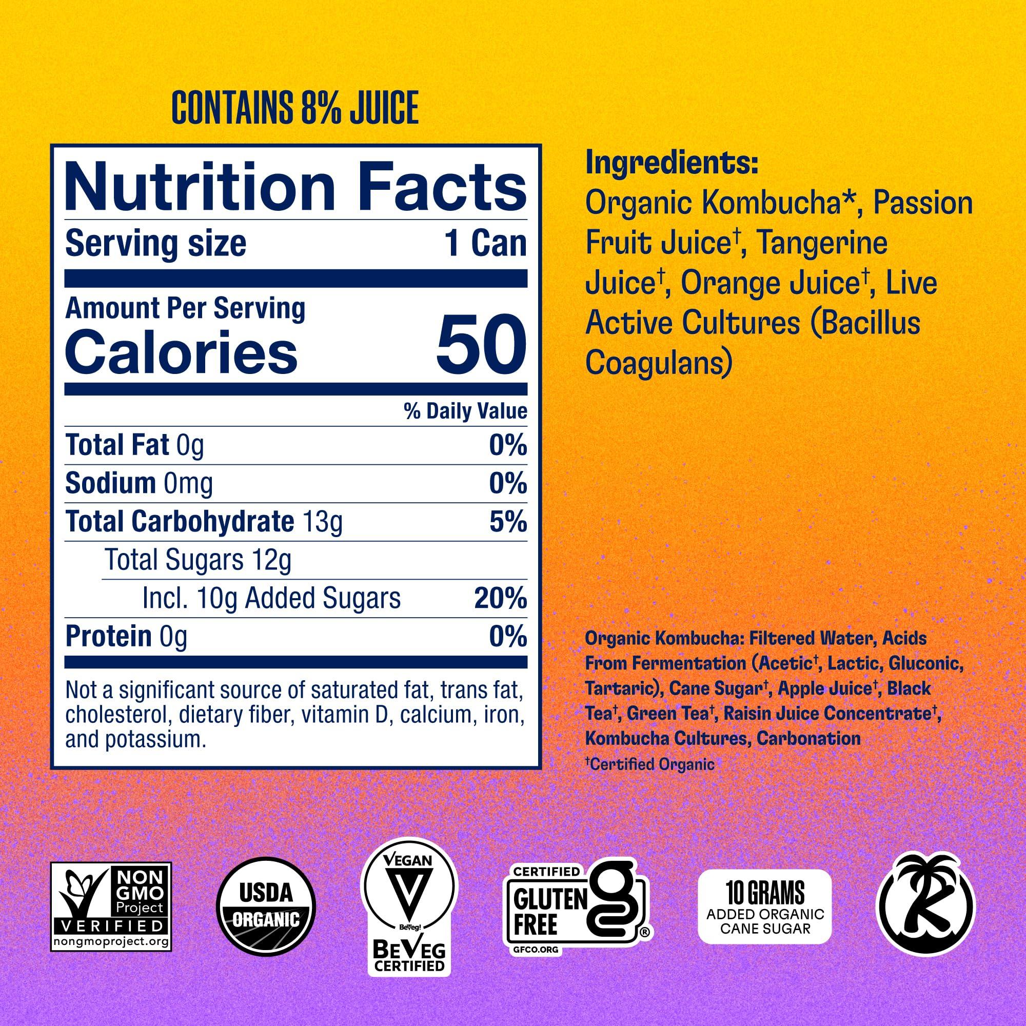 Health-Ade Health-Ade Passion Fruit-Tangerine Kombucha, Organic Drink, 12-Pack (11.5 Fl Oz Cans) Fermented Tea with Probiotics, Non-GMO, Vegan, Gluten-Free