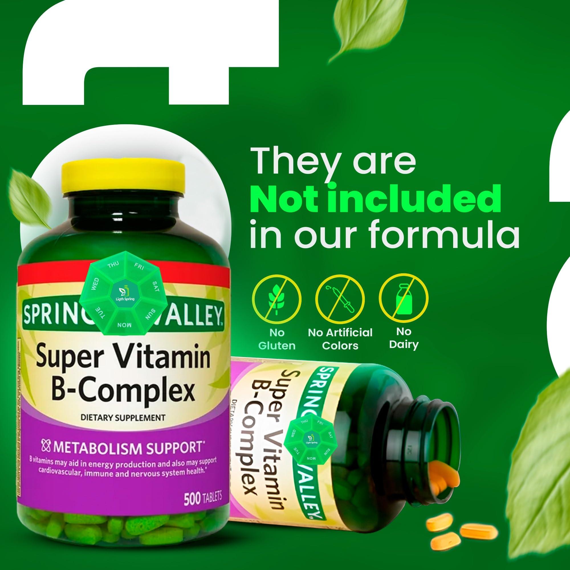 LightSpring Light Spring Super B-Complex Tablets (500 Count) Vitamin B6, B12, C,Thiamine, Biotin, No Gluten, Complete Dietary Supplement, Includes Light&Spring Guide, Energy & Immunity