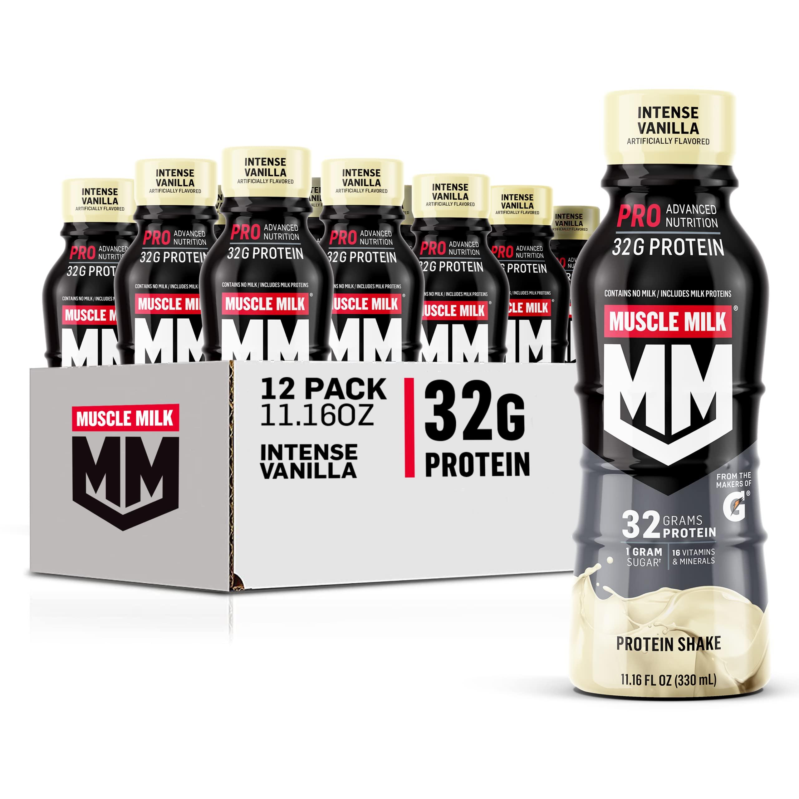 Muscle Milk Muscle Milk 100% Whey Protein Powder, Vanilla, 5 Pound, 68 Servings & Pro Advanced Nutrition Protein Shake, Intense Vanilla, 11.16 Fl Oz (12 Pack)
