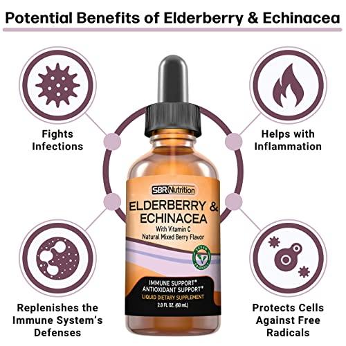 SBR Nutrition SBR Nutrition D3+K2 and Elderberry Bundle Vitamin D3K2 (MK7) Liquid Drops, Peppermint,1oz | Elderberry & Echinacea & Vitamin C Liquid Drops, 2oz | Adults & Kids | Non-GMO, Gluten Free