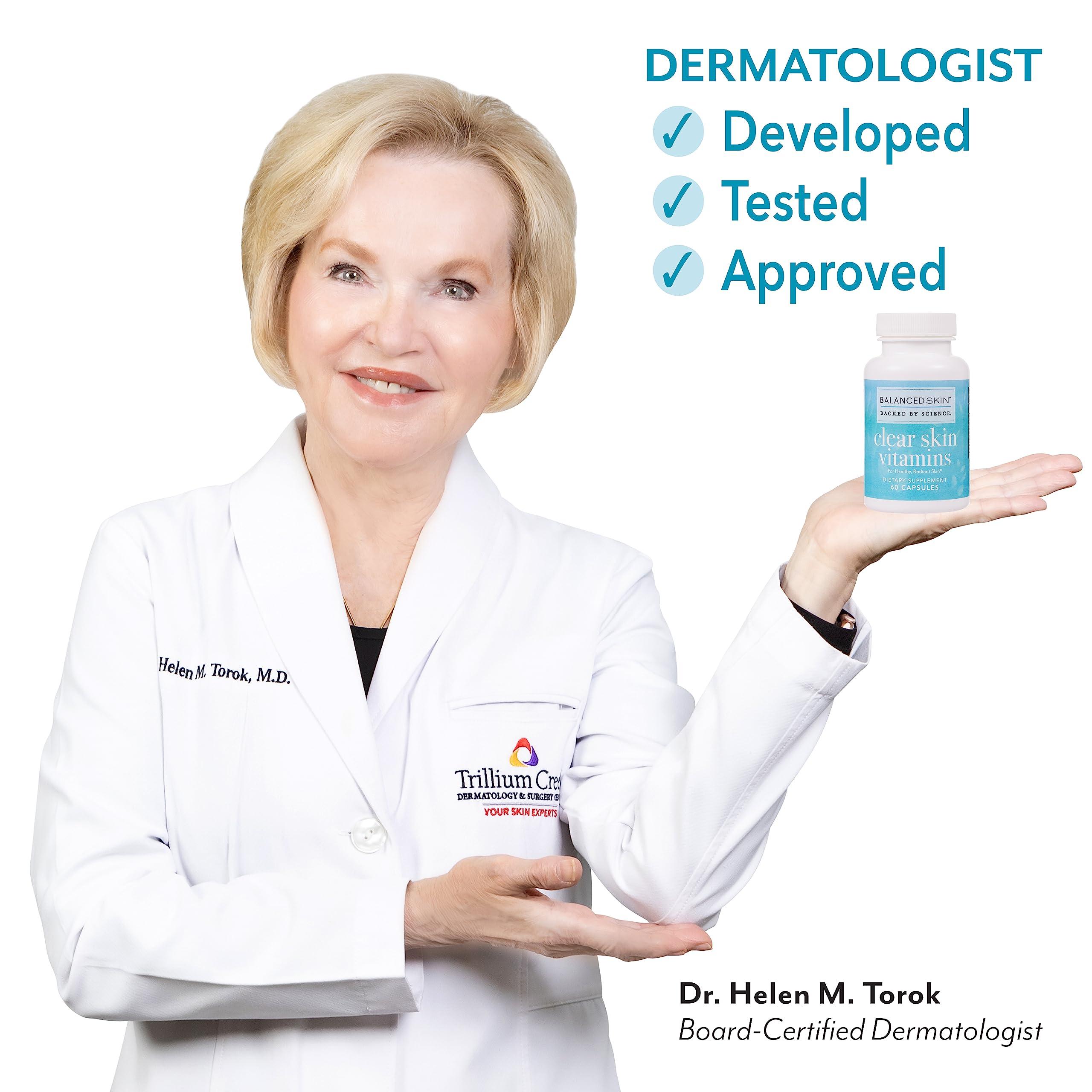 BALANCED SKIN Clear Skin Vitamins for Women & Men - Supplement for Healthy Glowing Skin and Acne Control* - Patented and Dermatologist Developed Hormonal & Cystic Acne Pills