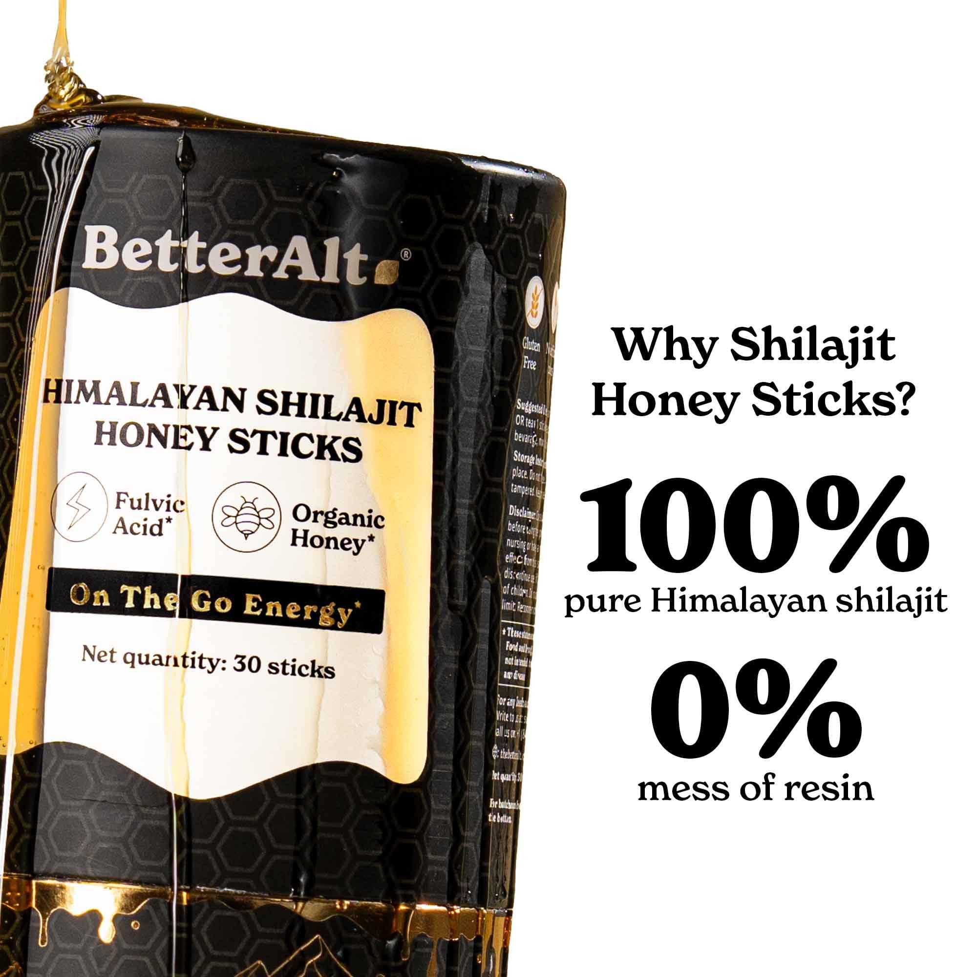 Better Alt Better Alt Pure Himalayan Shilajit Sticks with Organic Honey, Saffron | Easy to Consume Shilajit| 30 Sticks for Energy Boost & Immune Support, 85+ Trace Minerals, 75%+ Fulvic Acid