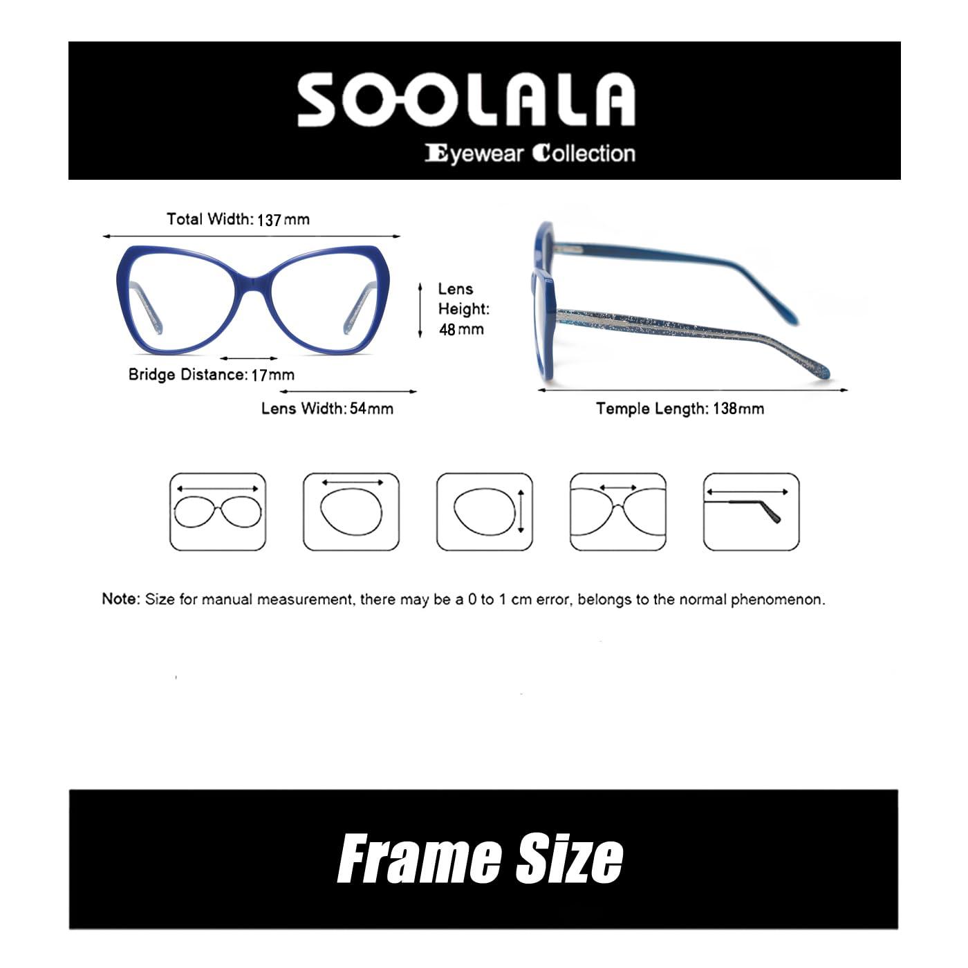 SOOLALA SOOLALA Womens Oversized Reading Glasses TR90 Frame Butterfly Computer Readers, Blue, +1.0x
