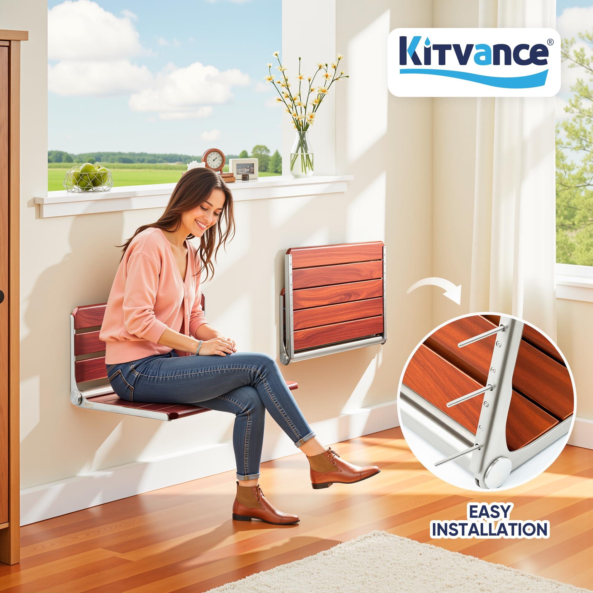 Durtschi Upgraded 19" ADA Compliant Folding Teak Shower Seat Wall Mounted - Larger Teak Shower Bench, Home Care Folding Shower Seat for Inside Shower, Wall Mount Shower Chair Shower Stool, Max Load 400lb