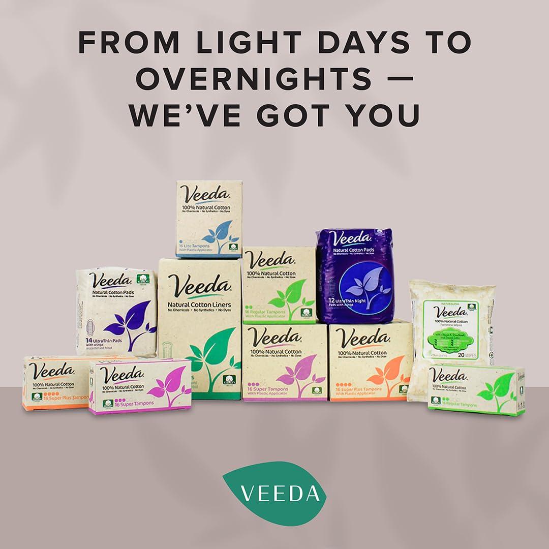 Veeda Veeda Ultra Thin Night Pads for Women - Super Absorbent Overnight Pads with Wings - Feminine Pads with Overnight Absorbency - Unscented & Chlorine Free Sanitary Napkins - 48 Count