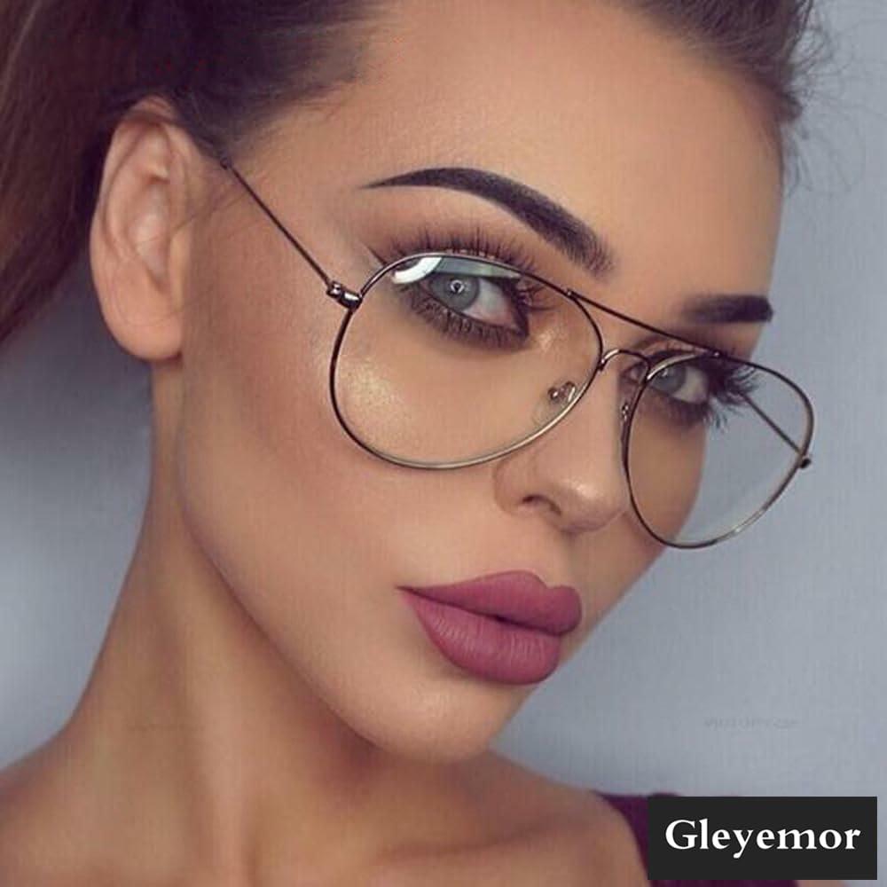 Gleyemor Classic Aviator Blue Light Glasses for Women Men, Metal Frame Clear Lens Eyeglasses (Gunmetal)