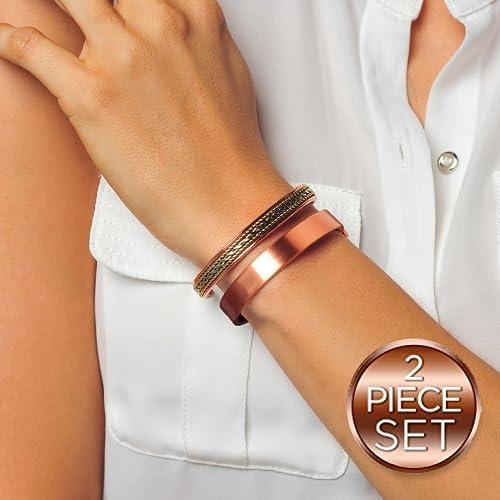 Earth Therapy Earth Therapy, The Original Pure Copper Magnetic Bracelets - Adjustable - For Women - Elegant Jewelry Gift Set of 2 in Velvet Pouch