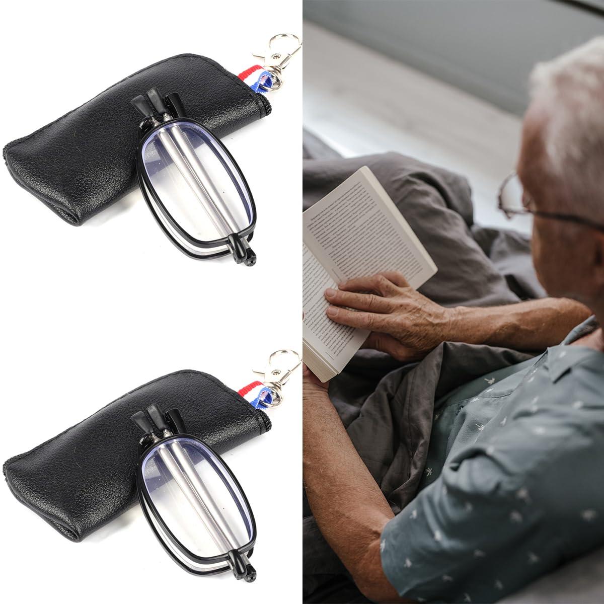 VANANA VANANA Foldable Blue Light Blocking Reading Glasses, Telescopic Glasses Legs Reader with Portable Zipper Bag Keychain (Black (2 Pairs), 2.5, multiplier_x)