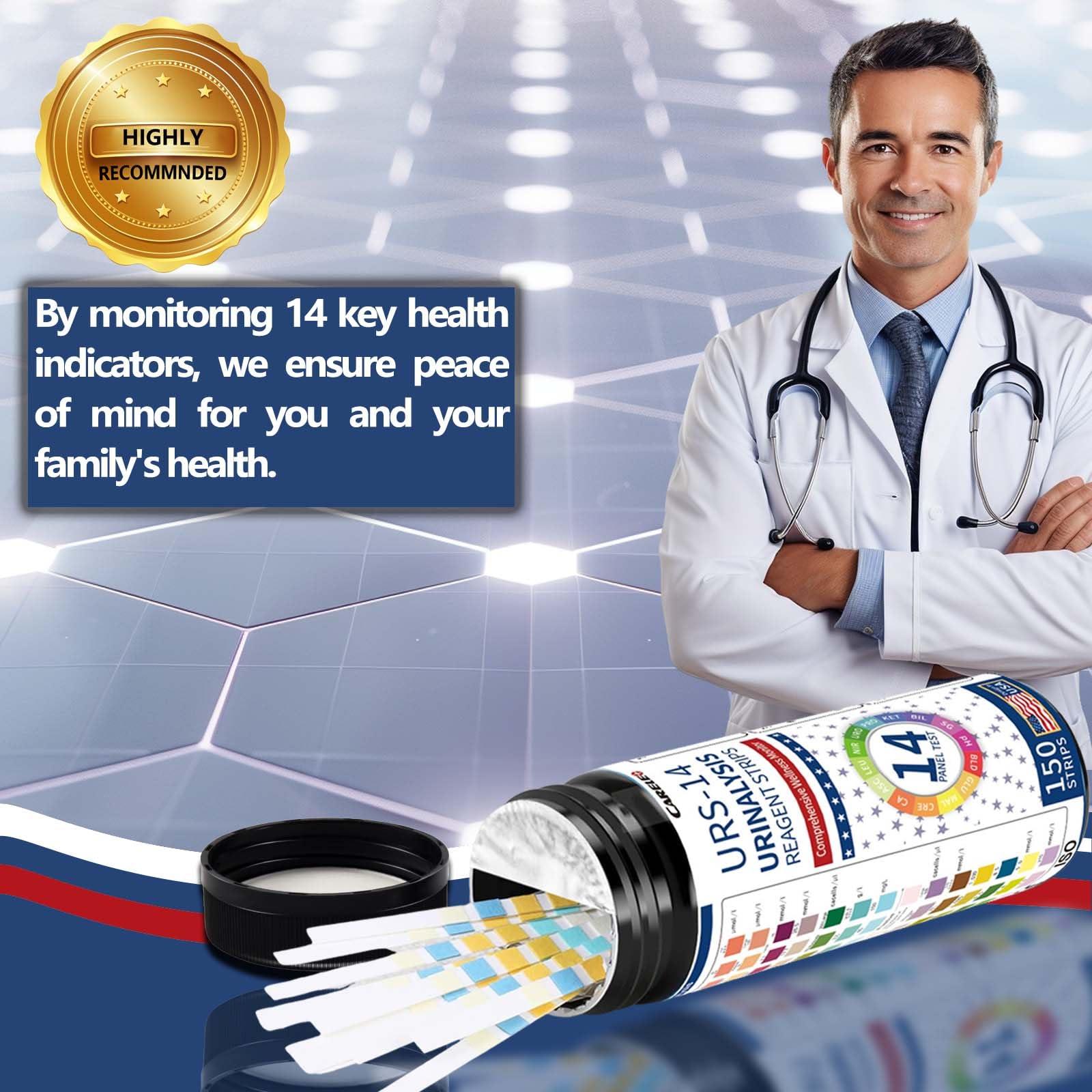 InsTesio 14-Panel Urine Test Strips - 150ct, Comprehensive Urinalysis for Men & Women, Detects UTI, pH, KET, Prot, SG, BIL, GLU, CRE, BLO, and More - Ideal for Home Use