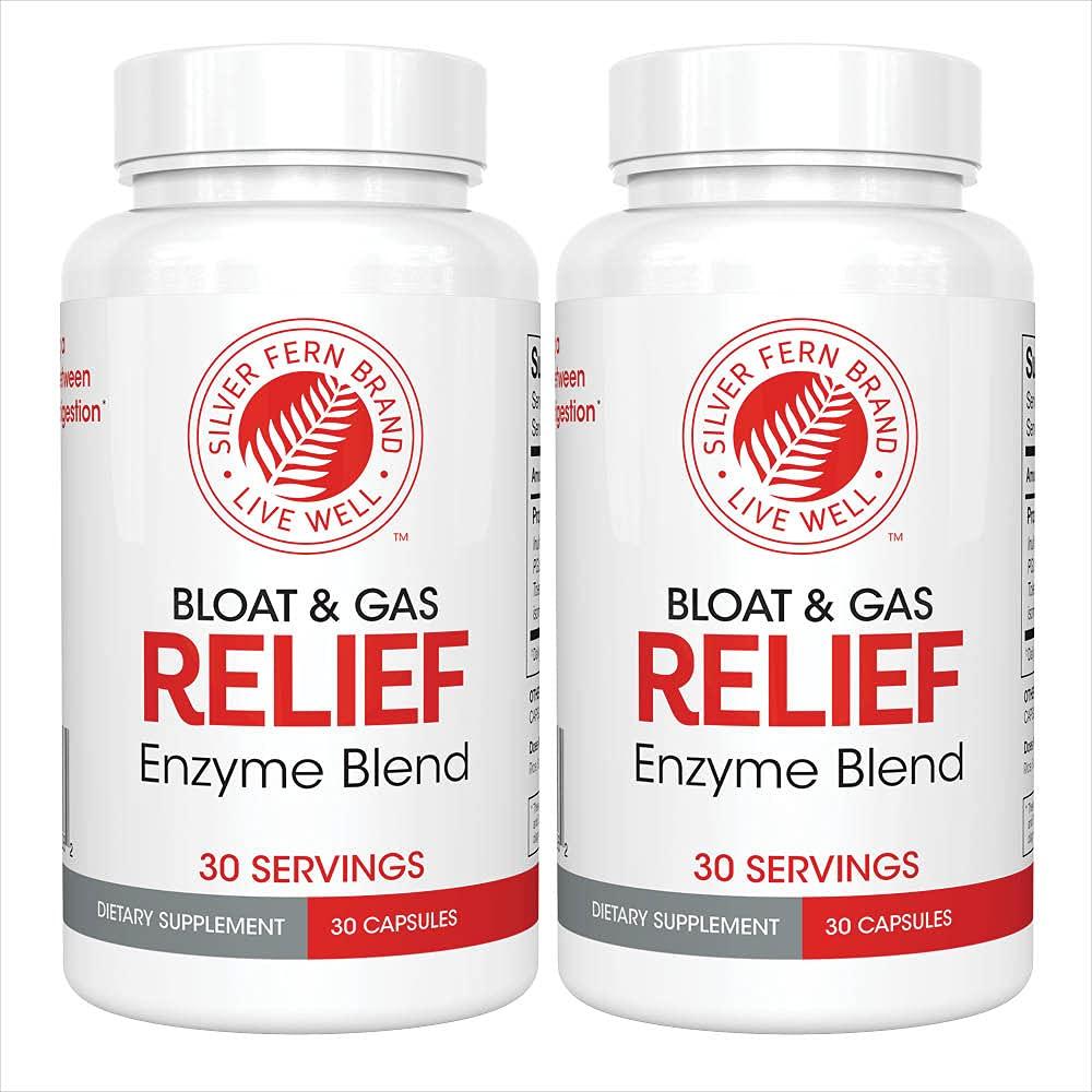 Silver Fern Silver Fern Bloat & Gas Relief Digestive Enzyme Blend - 2 Bottles = 60 Servings - FODMAP & Bloating Digestion Supplement with Tolerase L, Pectinase & More (2 Bottles)