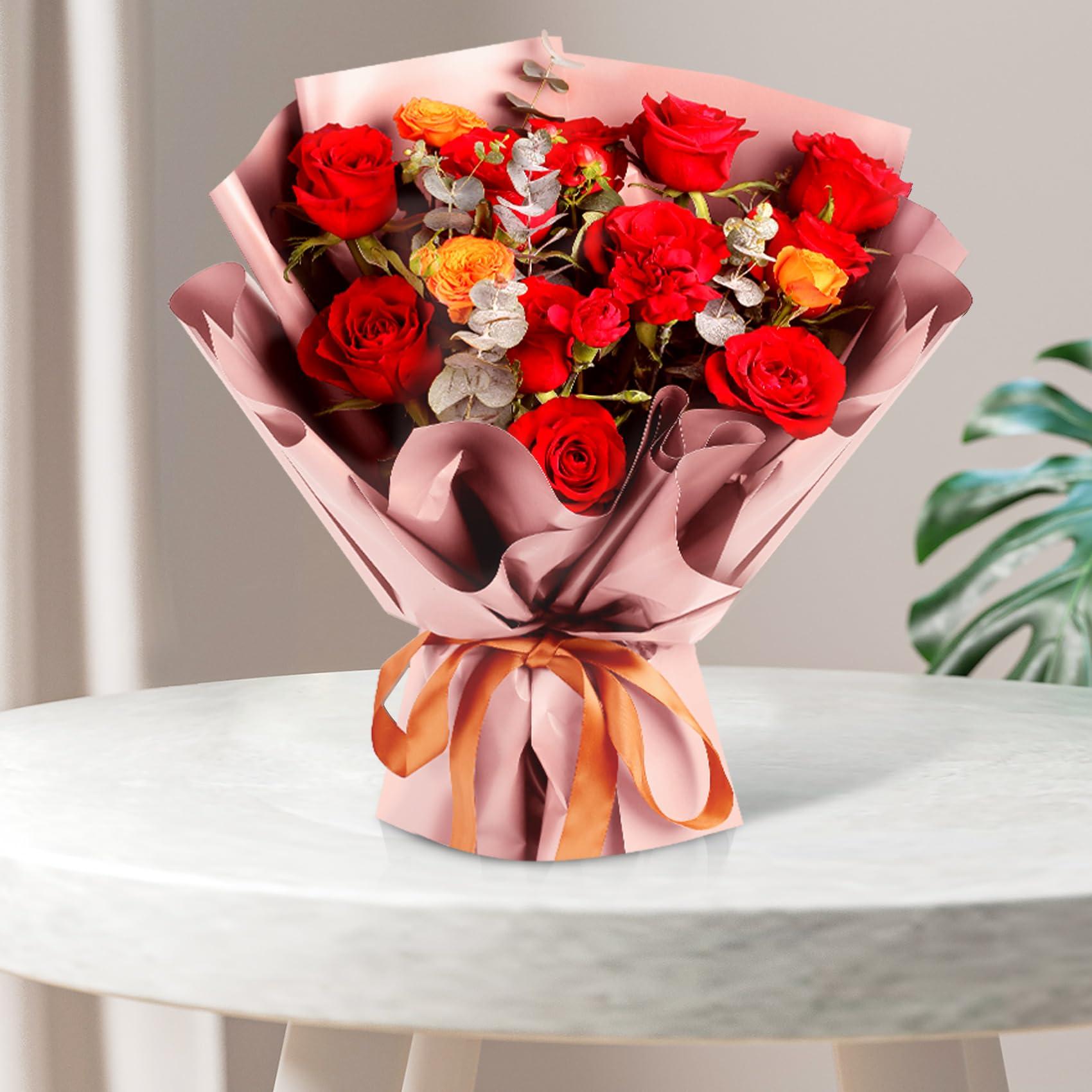 CCXSY CCXSY 20 Pcs Bouquet Wrapping Paper,23 x 23 inch WaterProof Fresh Flower Wrapping Paper,Double Side Pure Color Print Flower Packing for Her Valentine\'s Day Flesh Pink