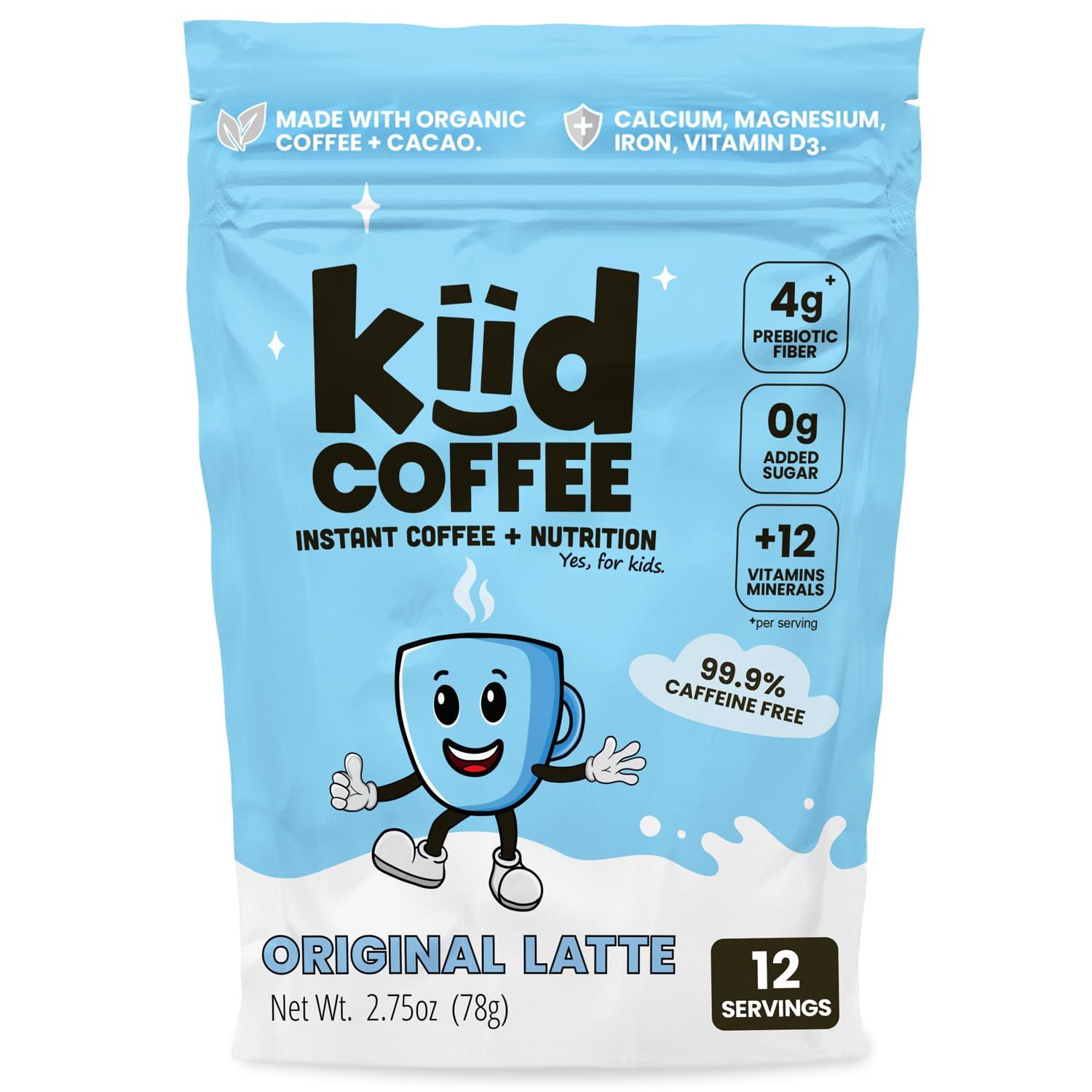 kiid Kiid Coffee Instant Latte - 99.9% Caffeine Free - Organic Decaf Coffee, 4g Fiber, 0g Sugar, 12 Vitamins & Minerals For Kids - Allergen Free & Vegan - Just Add Milk - Drink Hot or Cold (12 Servings)