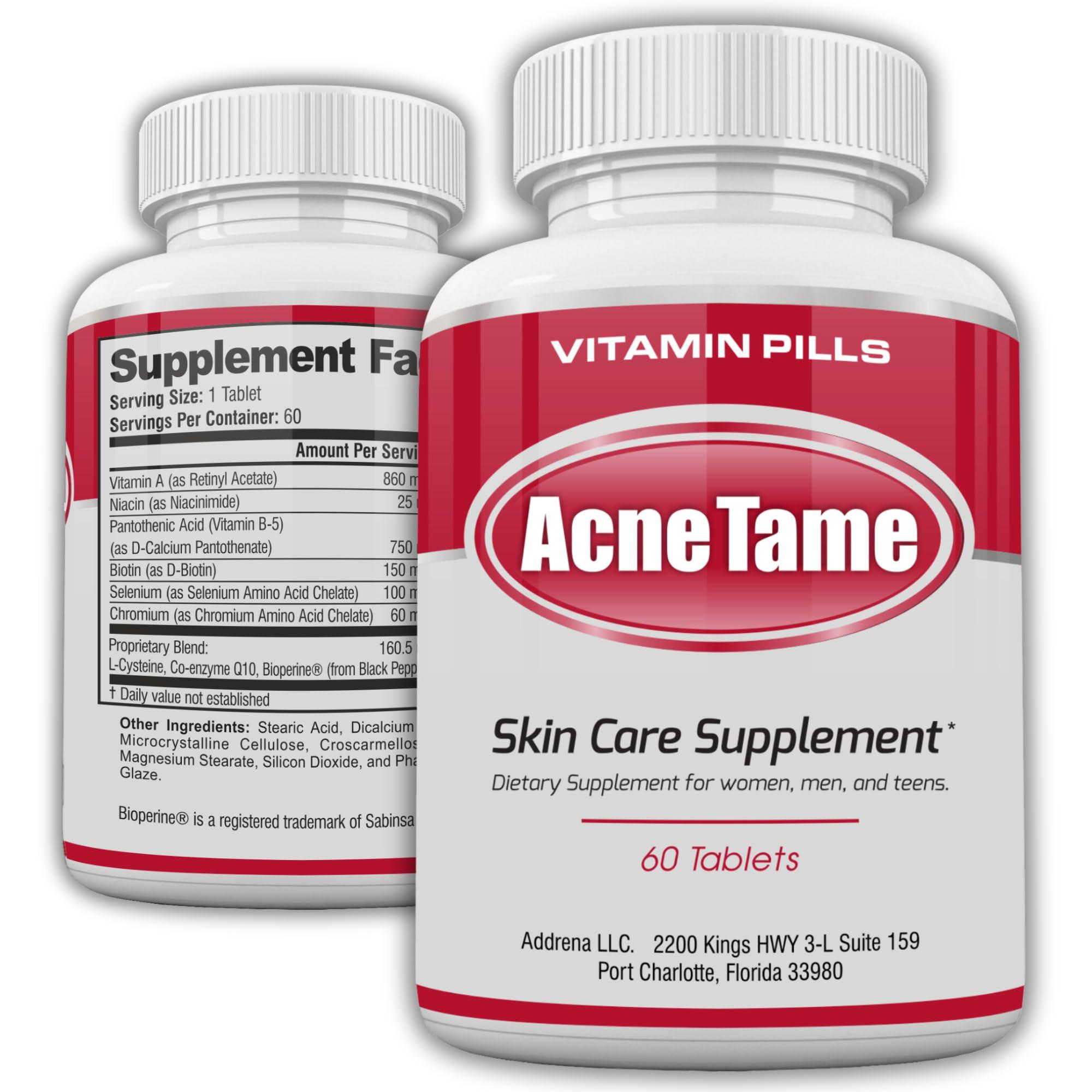Acnetame Acnetame Acne Pills- Acne Tame Supplement- Clear Skin Vitamins Pill for Oily Skin Treatment, Hormonal Blemishes, Anti Spots & Cystic Acnes Supplements for Women, Men, Teens & Adults- 60 Oral Tablets