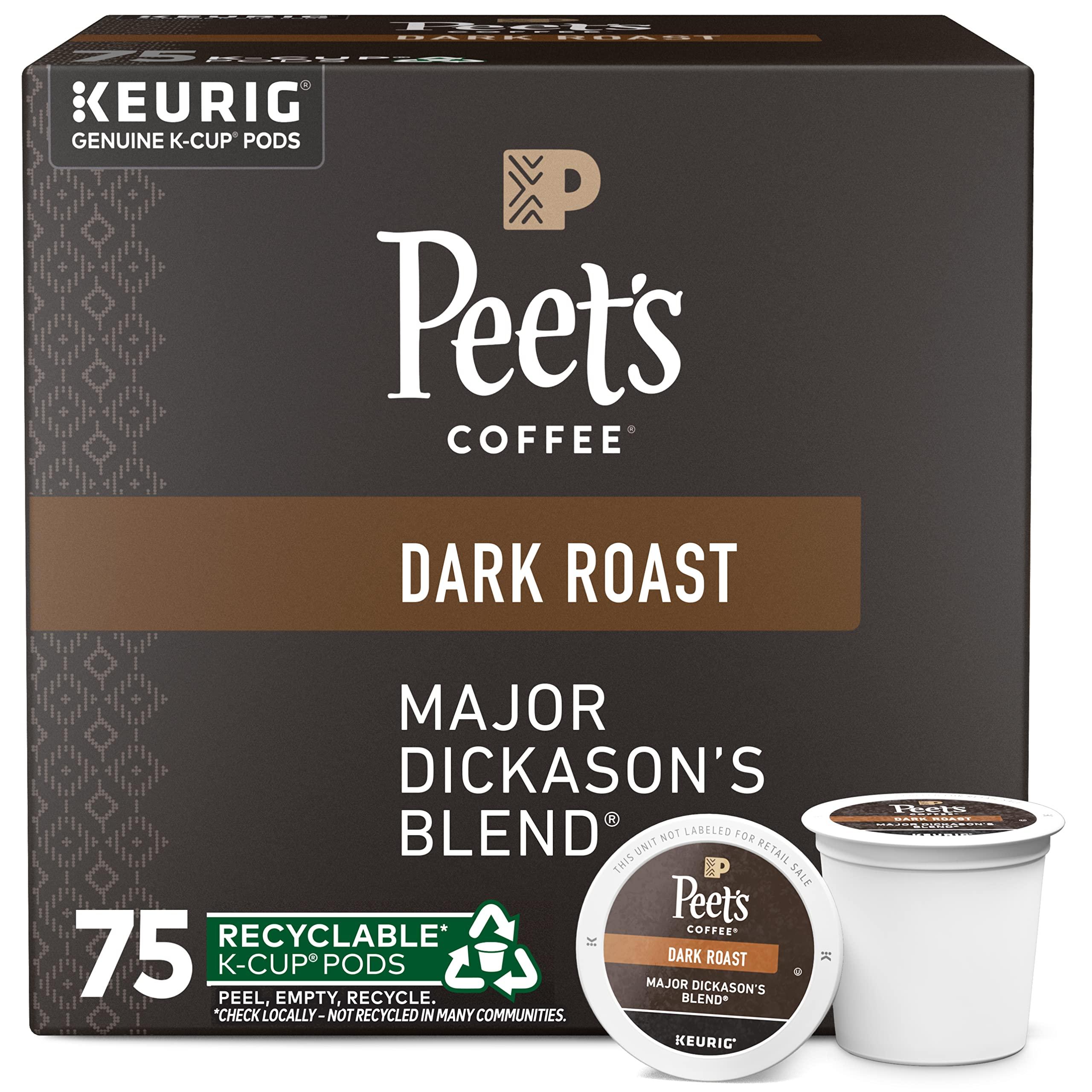 Peet's Coffee Peet\'s Coffee, Dark Roast Keurig K-Cup Pods - Major Dickason\'s Blend 75 Count (1 Box of 75 K-Cup Pods)