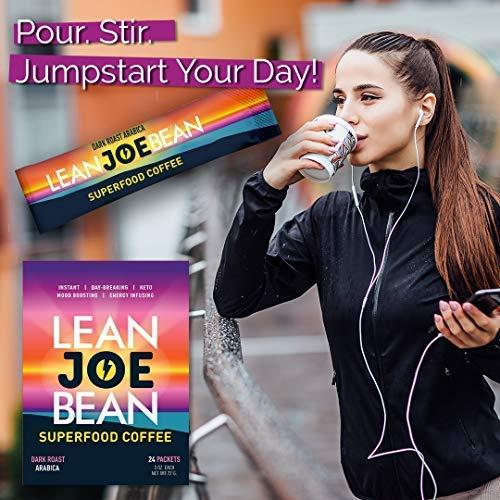 Lean Joe Bean Lean Joe Bean Superfood Coffee | Organic Instant Keto Coffee with Mushrooms, MCT, Collagen, Turmeric, Probiotics & Folate | Coffee backed by Science (24 Count)