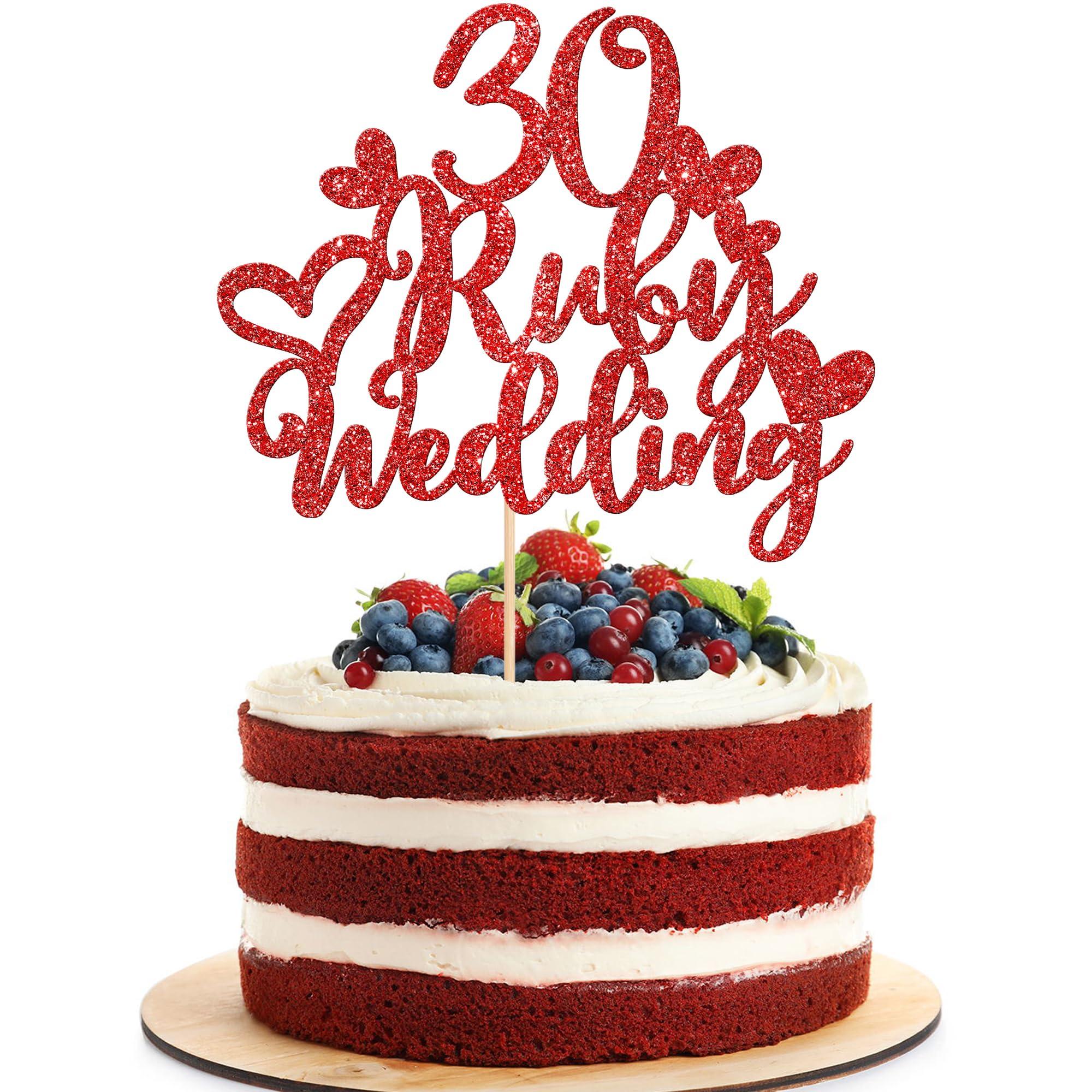 ZHUOWEISM 1 PCS 30 Ruby Wedding Cake Topper Glitter Red 30 Ruby Years Cake Pick Decoration for Happy 30th Anniversary Wedding Party Cake Decorations Supplies